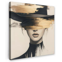 LEINWANDBILD Frau - Hut - Farbe 50x50 cm - Goldfarben, Textil (50/50cm) - MuchoWow