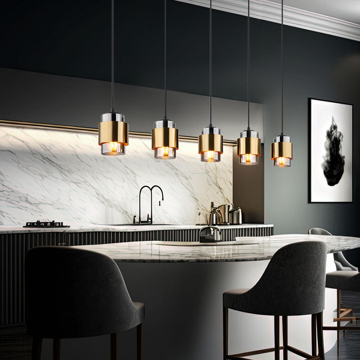 LED HÄNGELEUCHTE Metall Glas Grau 5-flammig - Grau, Glas (105/10/150cm) - Globo Lighting