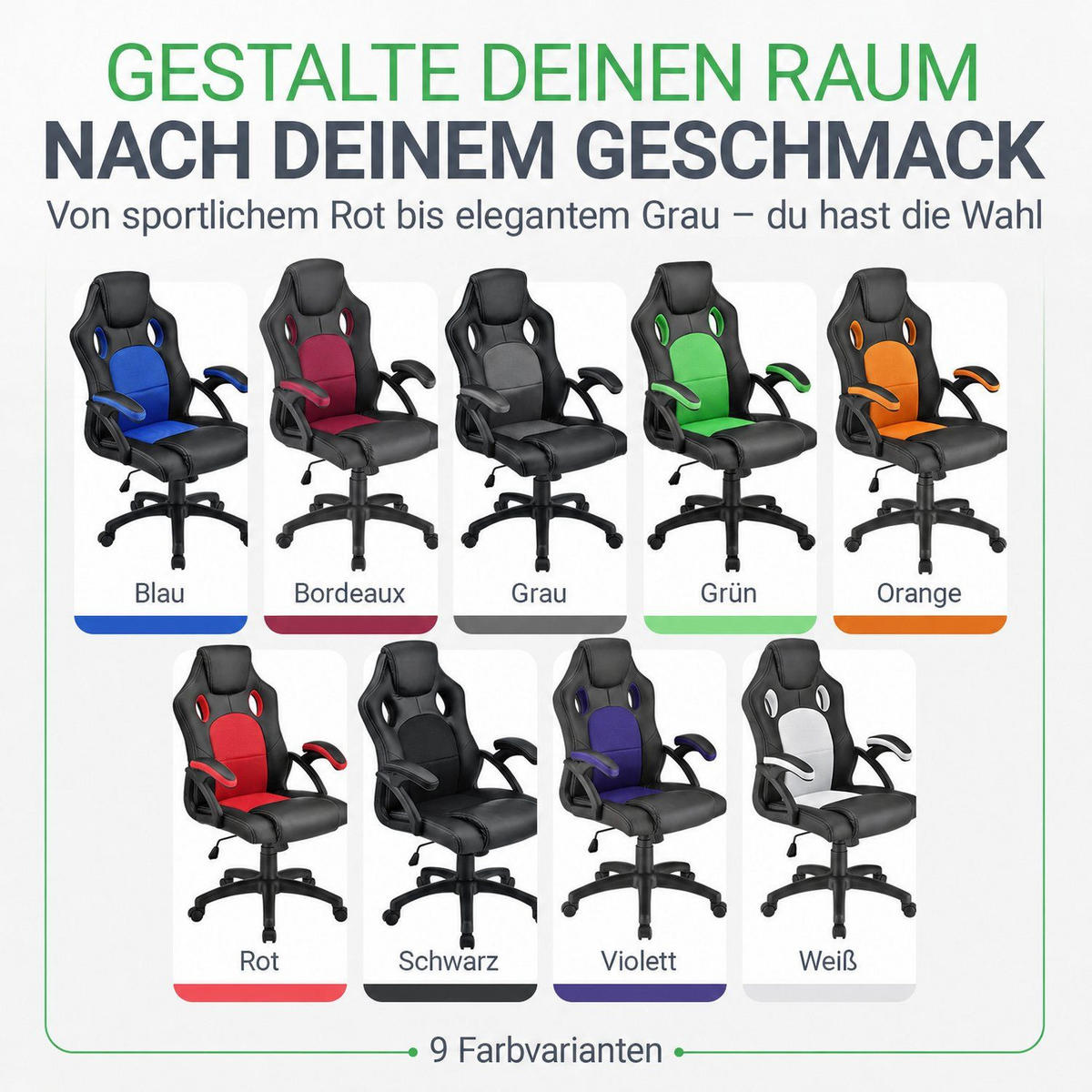 SCHREIBTISCHSTUHL Montreal grün - Grün, Textil (47/111/52cm) - Juskys