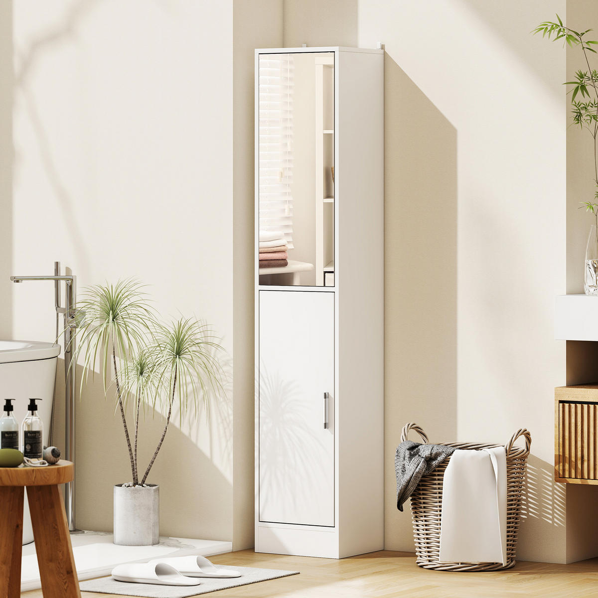 HOCHSCHRANK DE-12532 mit spiegel 32/28/162 cm Weiß - Weiß, Holzwerkstoff (28/162/32cm) - ComfortXL
