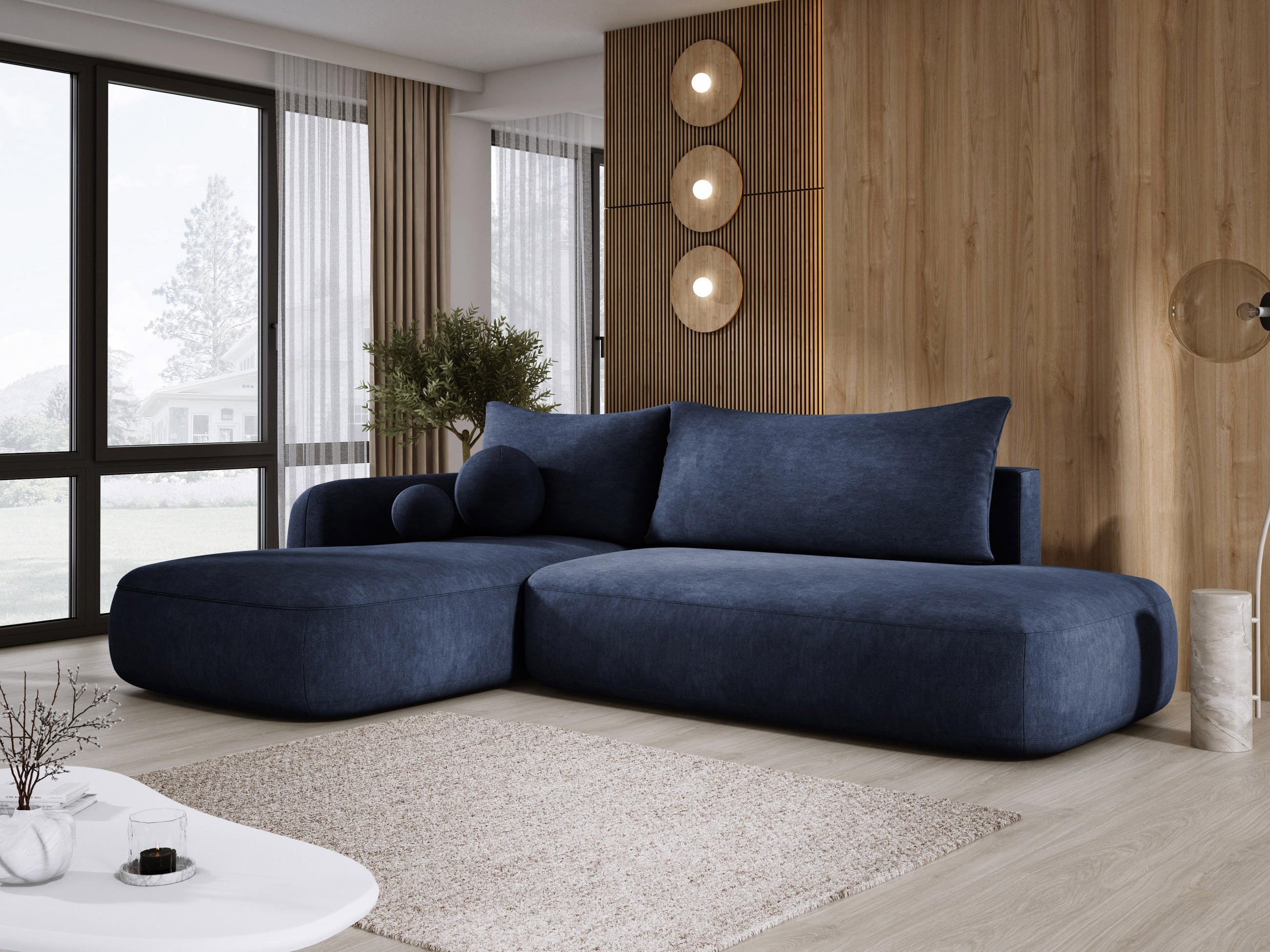 ECKSOFA BABU Mit Bettfunktion – Moderne Polsterecke Für Wohnzimmer Funktionales Schlafsofa Im Stoff CLOUD, 300x105x60cm, Linke, Blau - Blau, Holz/Textil (190/300cm) - DomoHome