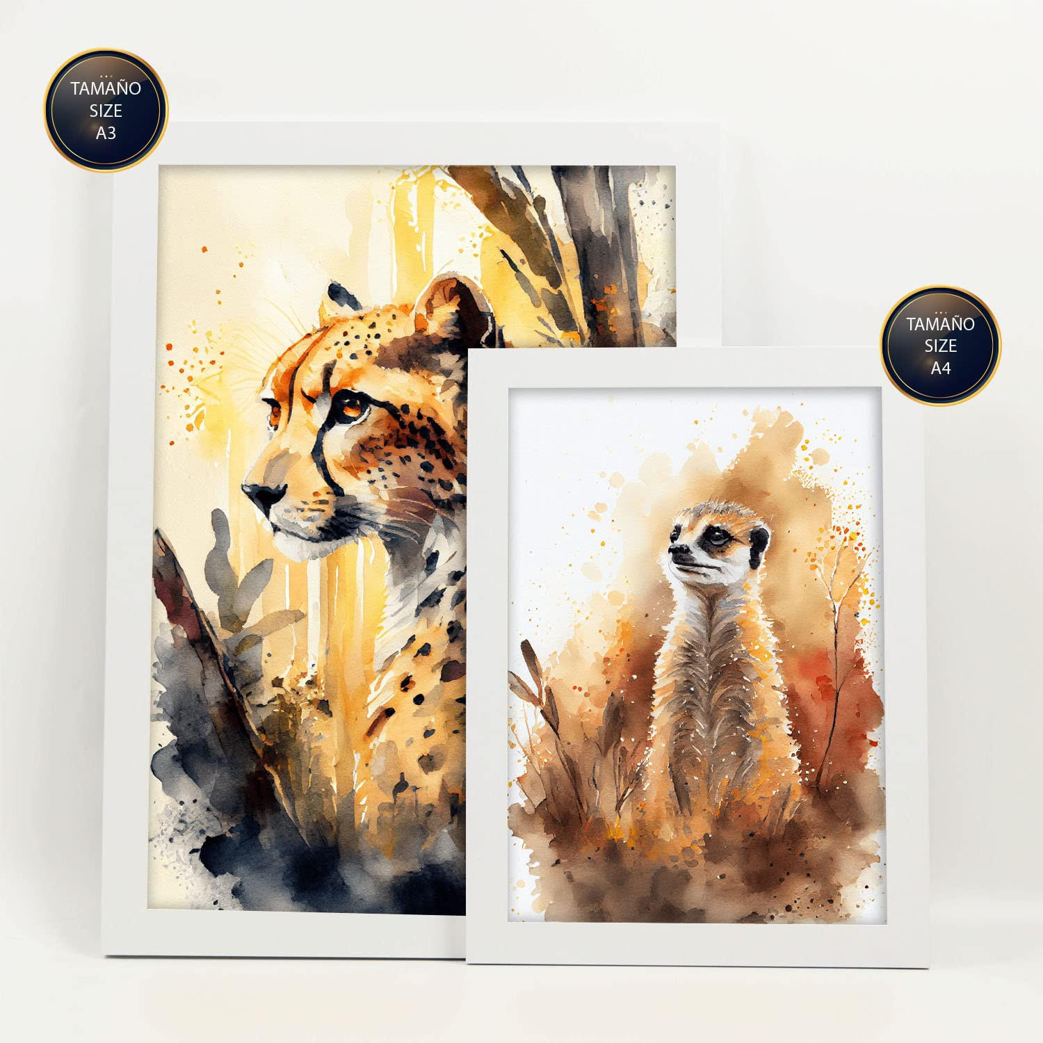 POSTER Set Mit 6 Tiefer Wald Illustrationen Von Tieren In Naturlandschaften, Realistischer Aquarellstil Innenarchitektur A3 & A4 Weißer Rahmen - Weiß, Papier (29/3cm) - Nacnic