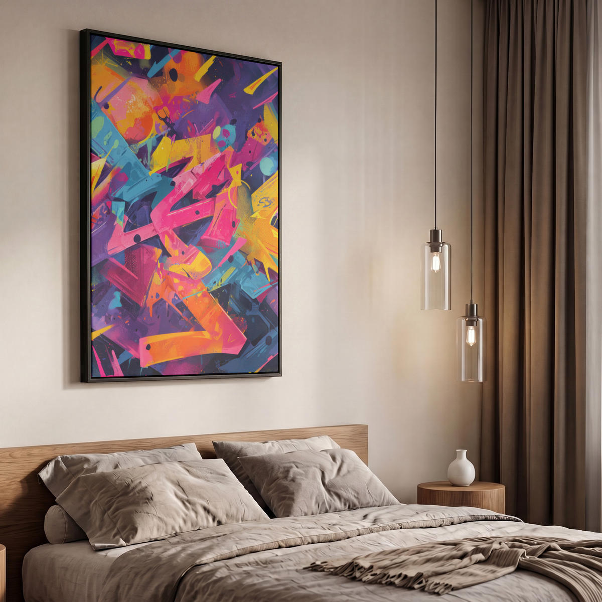 LEINWAND Bilder mit Rahmen - Abstrakt - Formen - Farbenfroh - 60x90 - Magenta, Textil (60/90cm) - MuchoWow