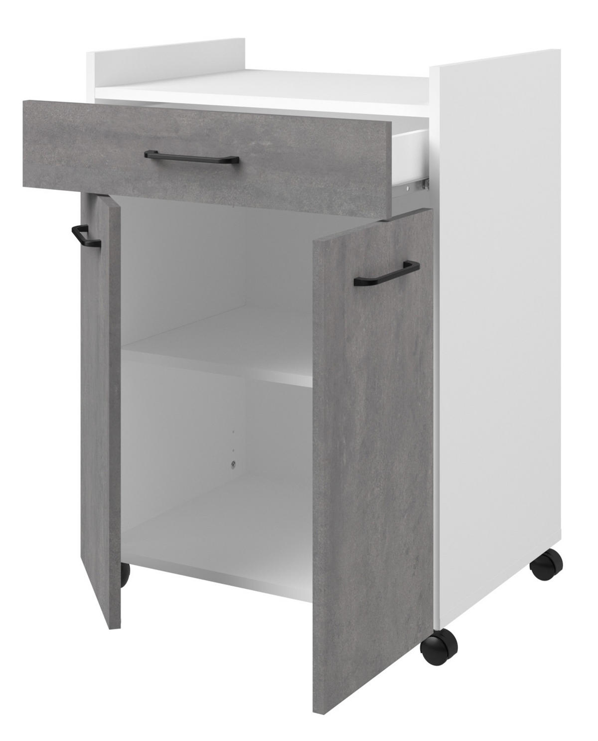 KÜCHENSCHRANK-SET 3-teilig Beton grau, weiß, Küche Buffet und Kücheninsel - Schwarz/Weiß, Holzwerkstoff/Kunststoff (120/180/65cm) - Parisot Meuble