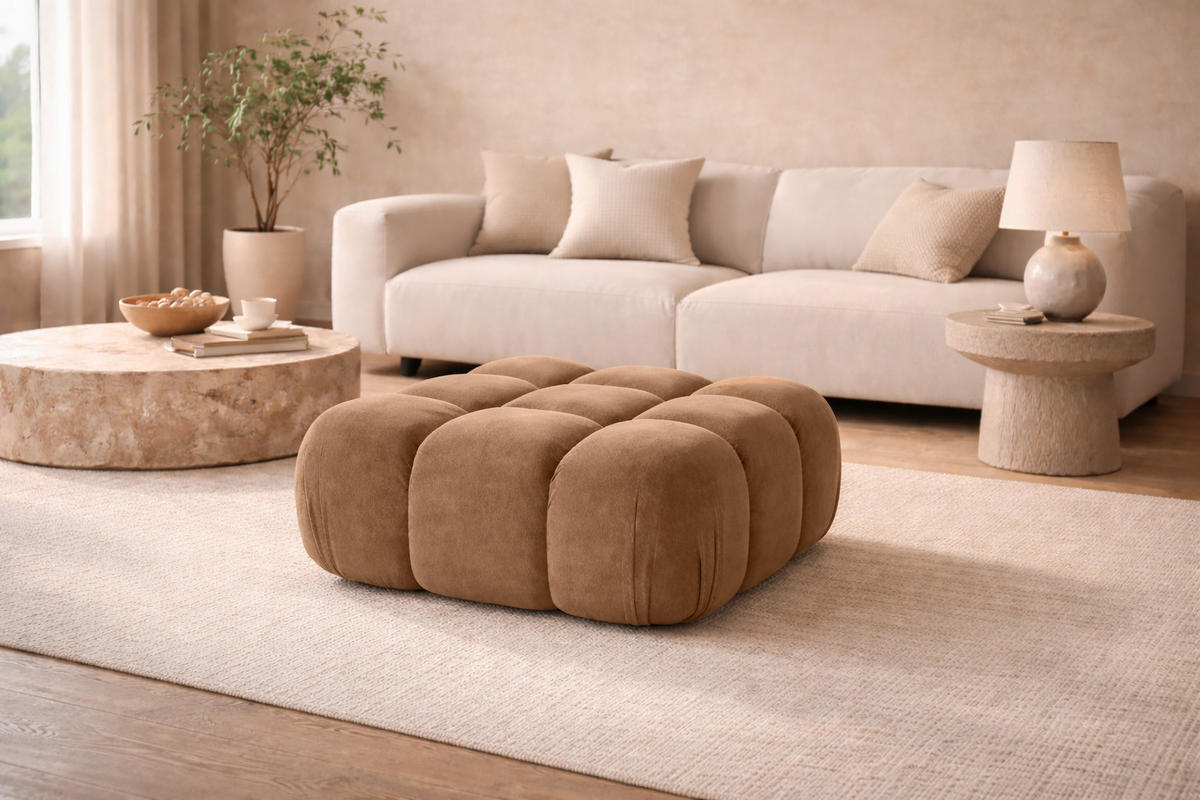 HOCKER Modularer, Veloursstoff Salvador, Dunkelbeige, Selia - Beige, Holz (95/40/95cm) - Kaiser Möbel