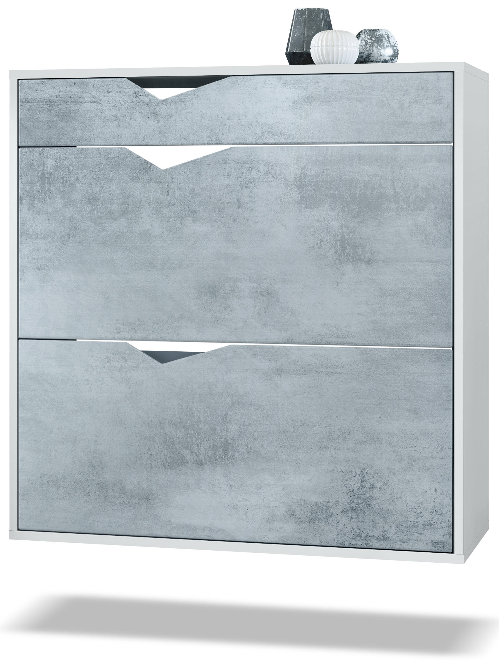 SCHUHSCHRANK Kolmio Fronten in Beton Oxid Optik - Hellgrau, Holzwerkstoff (190/185/33cm) - Vladon