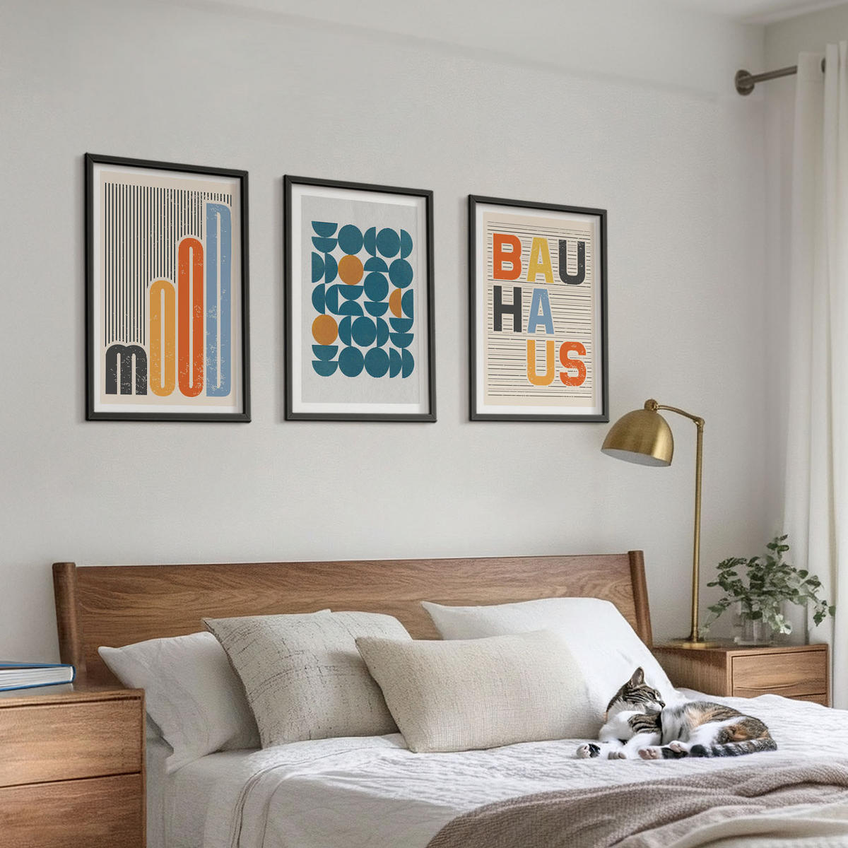BILDER SET 3er Set - 40x60 cm Schwarzer Rahmen - Geometrische Muster im Bauhaus-Stil - Schwarz, Kunststoff (40/60cm) - TULUP