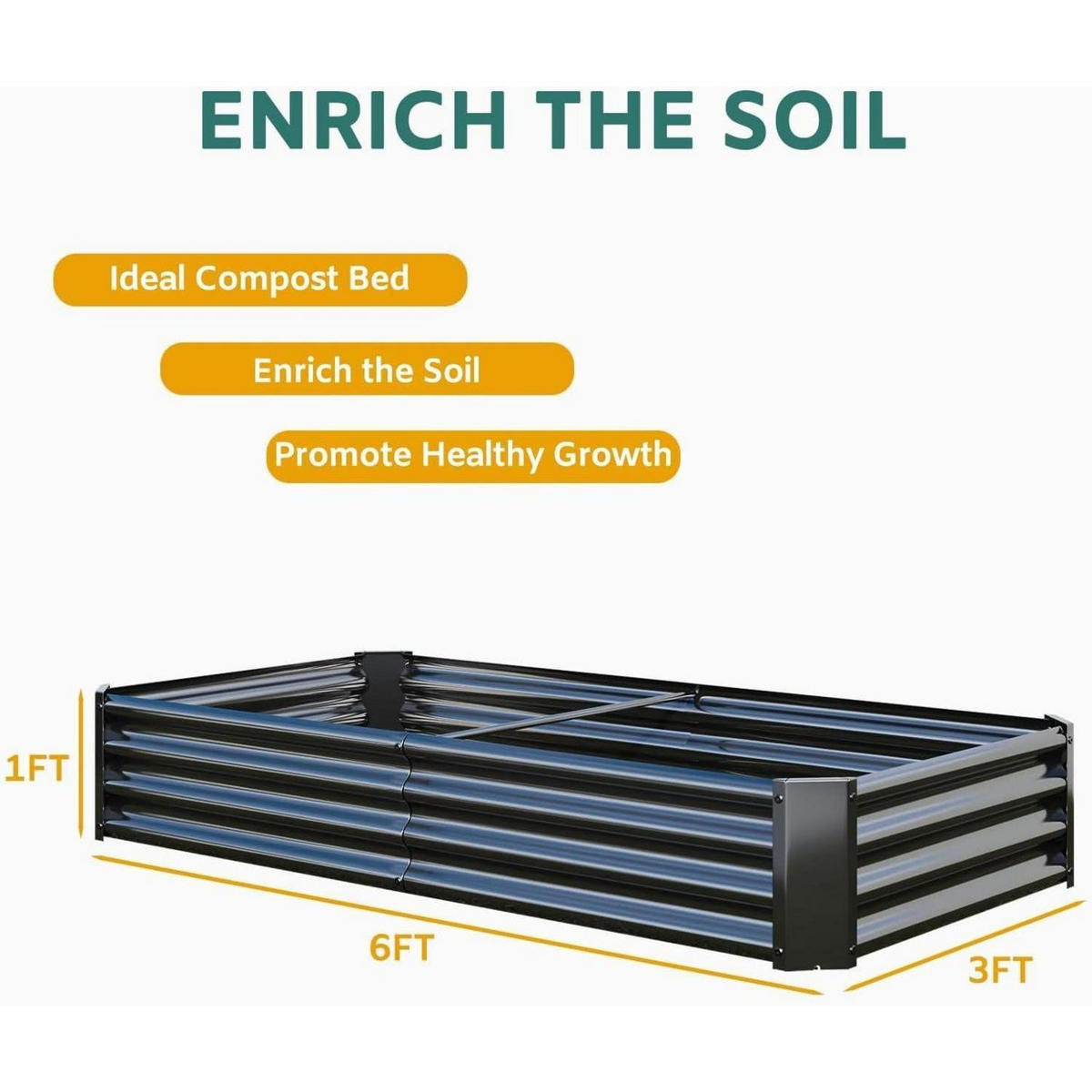 HOCHBEET-SET Metall Schwarz 180 x 90 x 30 cm - Schwarz, Metall (90/30/180cm)
