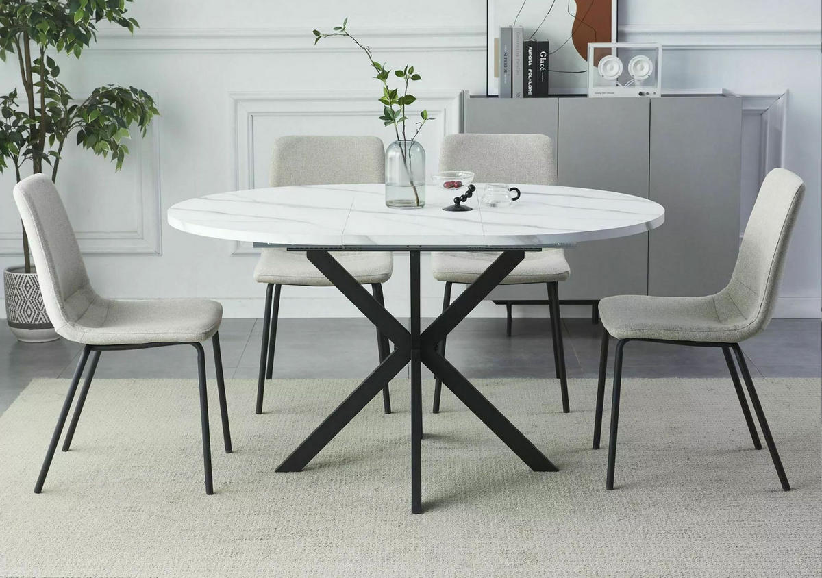 ESSTISCH Gaston Weiß Marmor / Schwarz 100-135 / 100 / 75cm - Schwarz/Weiß, Holz/Holzwerkstoff (100/100/75cm) - Feldmann-Wohnen