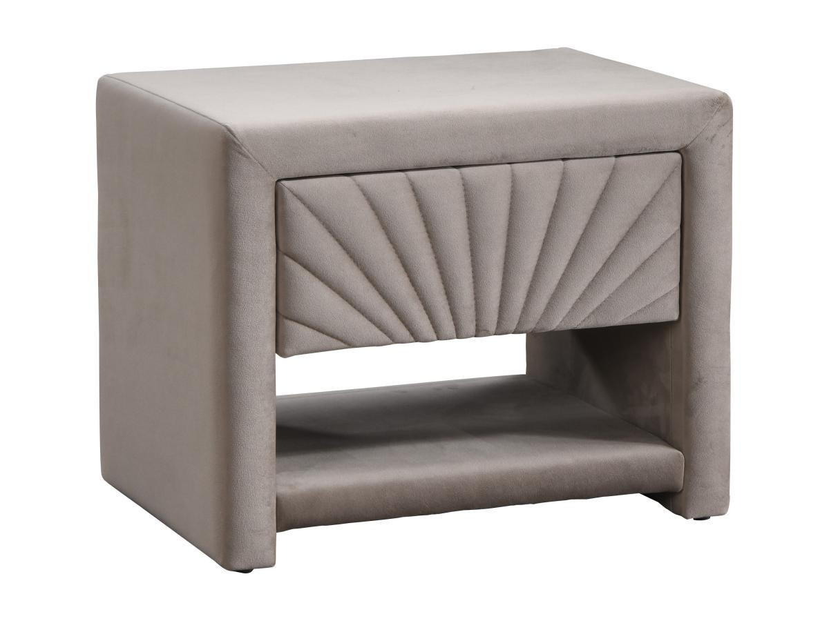 NACHTTISCH mit 1 Schublade & 1 Ablage - Samt - Beige - ULAMI - Beige, Textil (35/41/50cm) - Vente-Unique