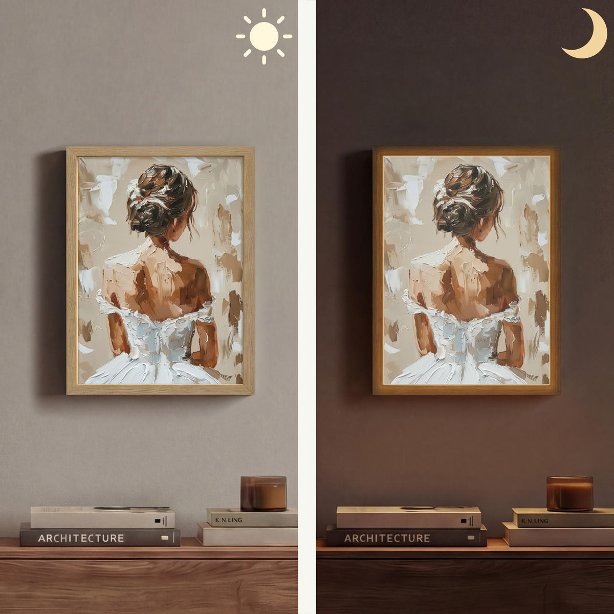 NÁSTĚNNÁ LAMPA S AKUMULÁTOREM Žena - malba - abstraktní - béžová - moderní 30x40 cm - světle hnědá, kompozitní dřevo (30/40/8cm) - OnlyWow