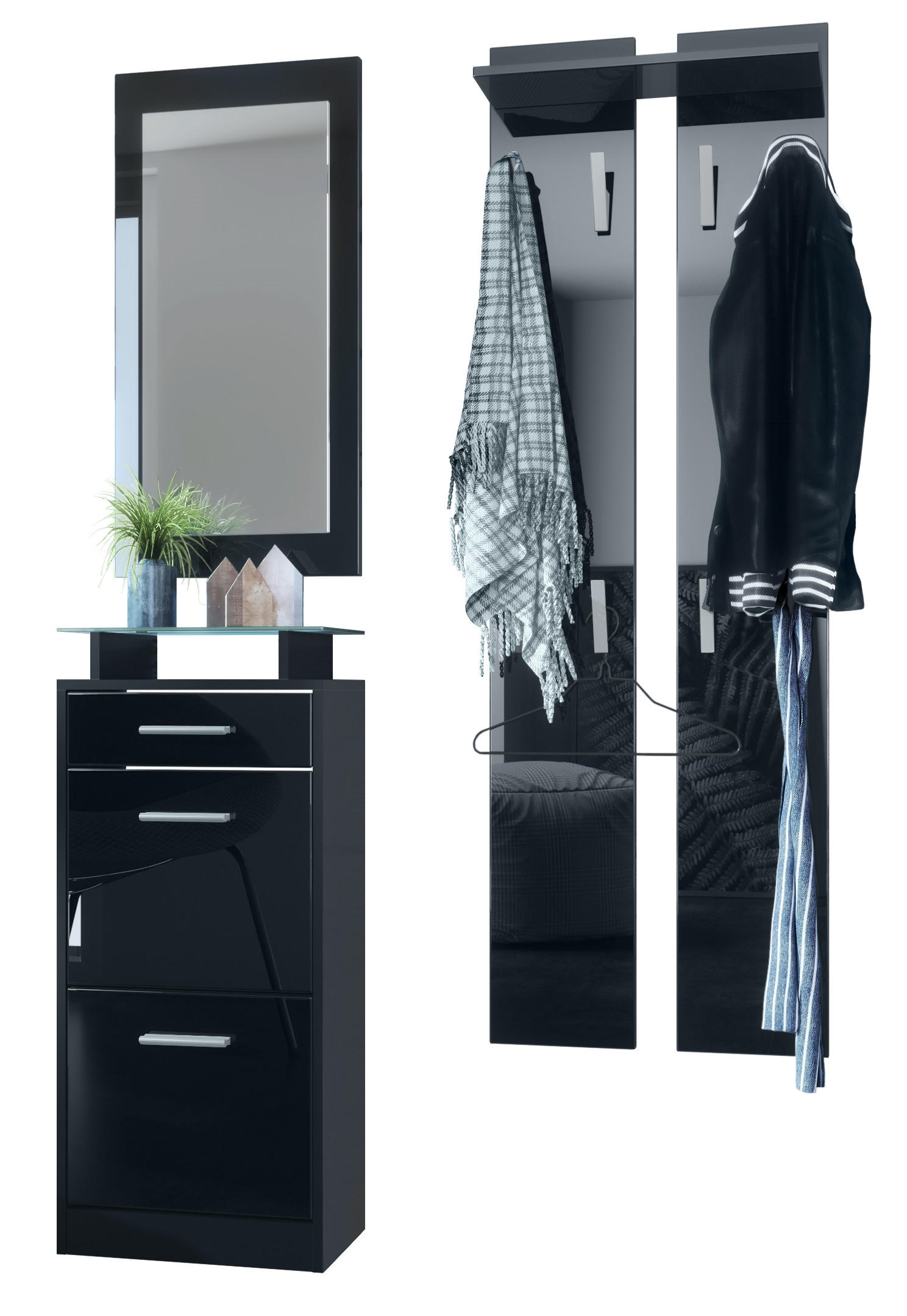 GARDEROBE Loret Front in Schwarz Hochglanz - Schwarz Hochglanz, Holzwerkstoff (140/200/23cm) - Vladon
