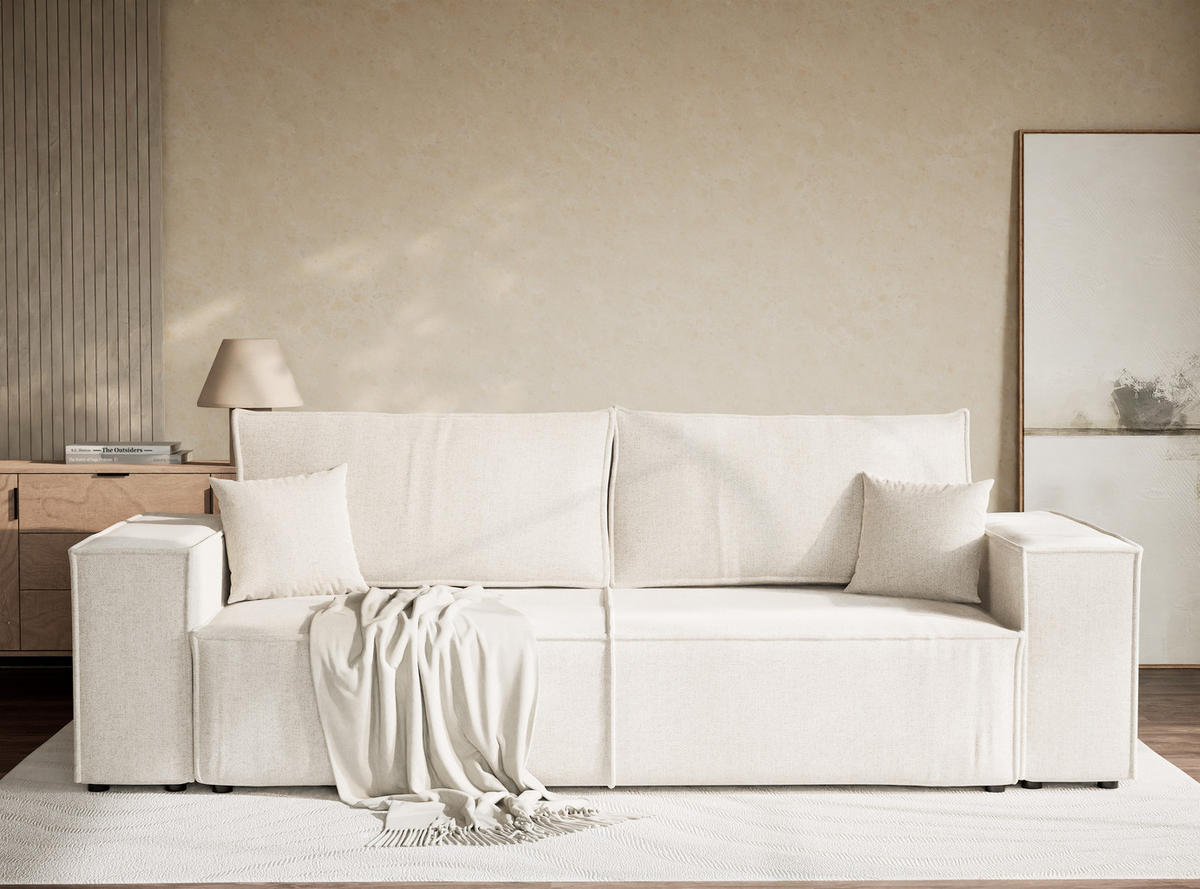 ROZKLÁDACÍ POHOVKA Milos, textil, krémový - černá/krémová, dřevo/kompozitní dřevo (255/70/105cm) - Maison de Reve