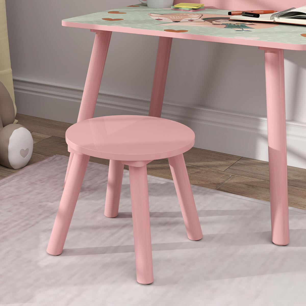 KINDERSITZGRUPPE DE-17522 integrierter Bücherhalter mit Bärenmotiv Rosa - Pink, Holzwerkstoff (48/53.5/60cm) - ComfortXL