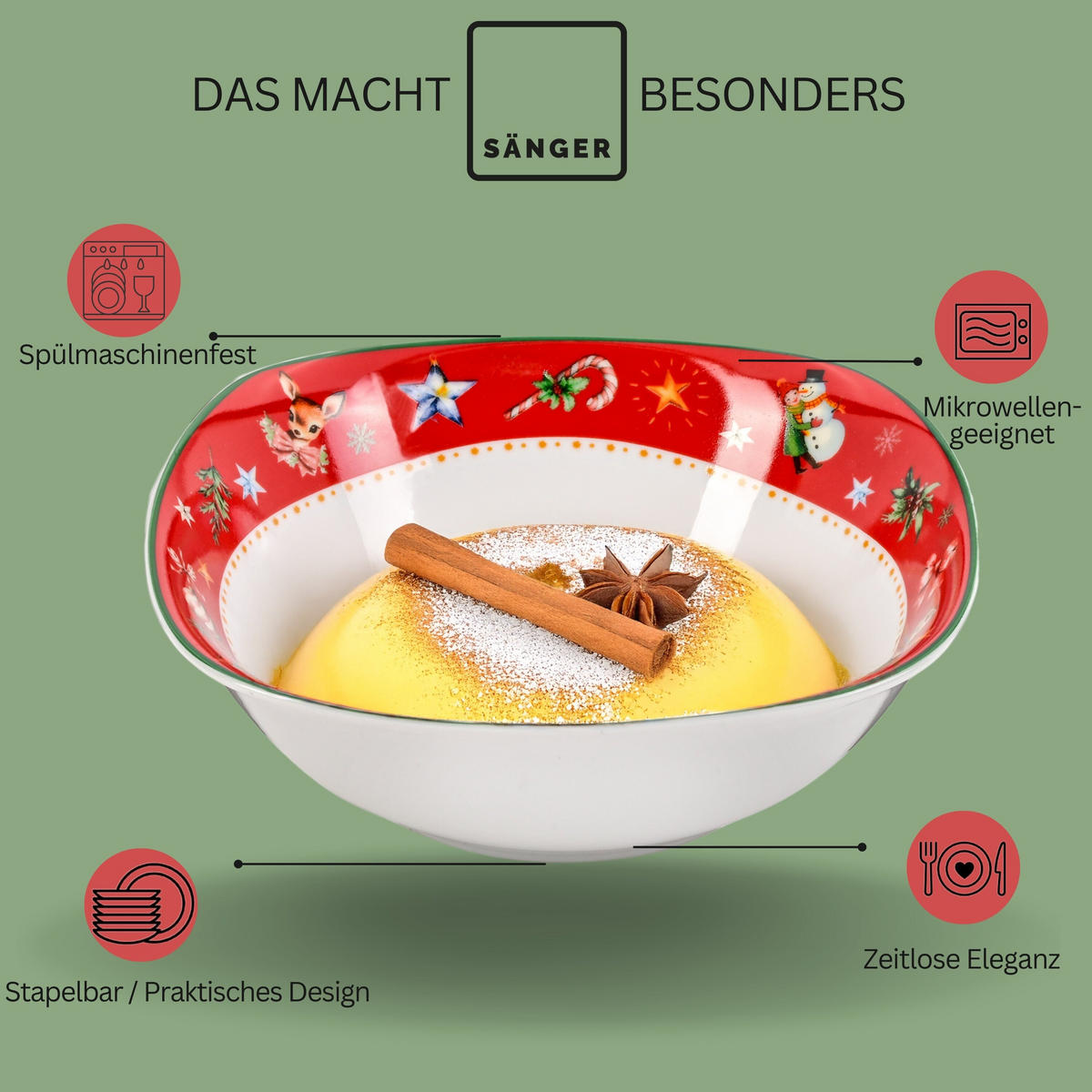 MÜSLISCHALEN SET BILGOLA CHRISTMAS DESIGN - 6 teilig aus Porzellan - Weiß, Keramik (34cm) - Sänger