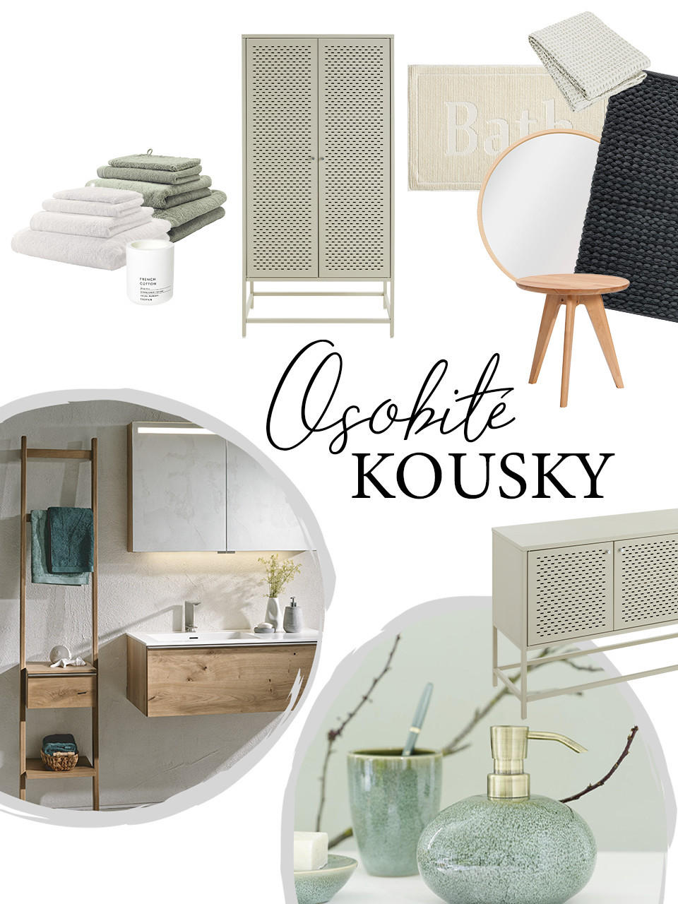 Scandi koupelna nábytek a doplňky inspirace