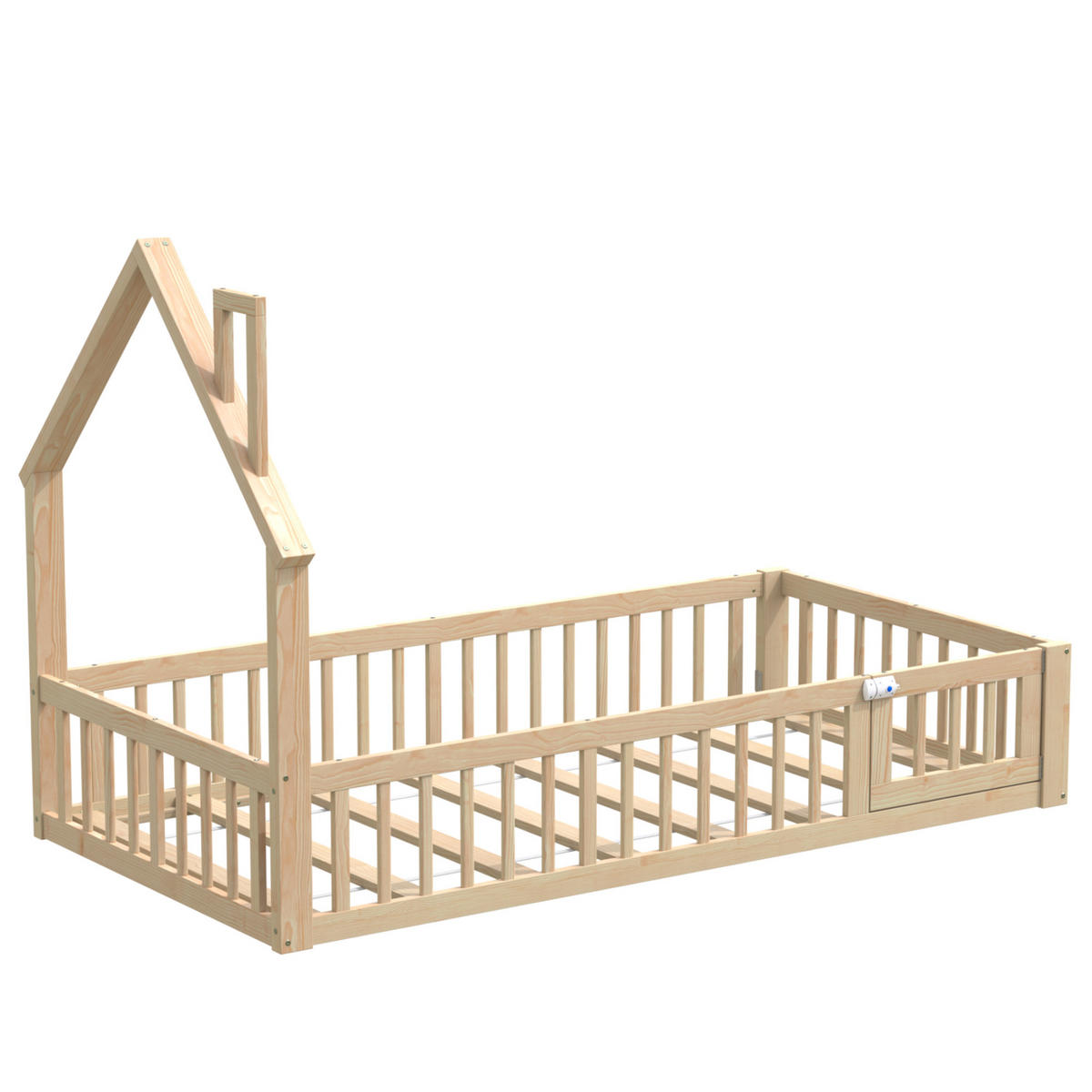 KINDEREINZELBETTEN aus Kiefernholz 90x200 cm in Natur mit Sicherheitsgitter - Naturfarben, Holzwerkstoff (90/200cm) - Modfu