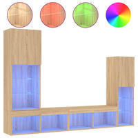WOHNWAND Mit Led-Beleuchtung Sonoma-Eiche Holzwerkstoff 4-teilig - Braun, Holzwerkstoff (30/102/40.5cm) - vidaXL