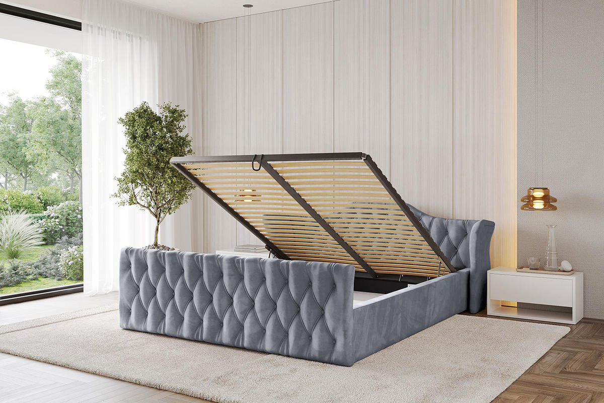 POLSTERBETT mit Bettkasten, Fußteil und Lattenrost, Boxbett ohne Matratze - ZORAN-Z-V1 180x200 Grau - Grau, Holzwerkstoff/Textil (180/200cm) - ALTDECOR