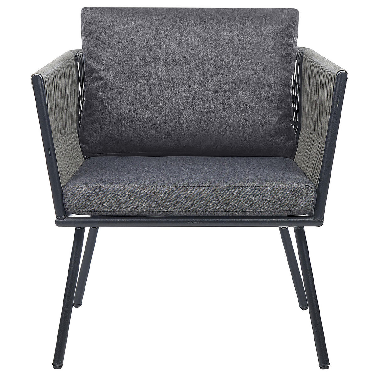 BALKONSET 2-Sitzer Rattan hellgrau Auflagen grau Gargano - Schwarz/Grau, Kunststoff/Textil - Beliani