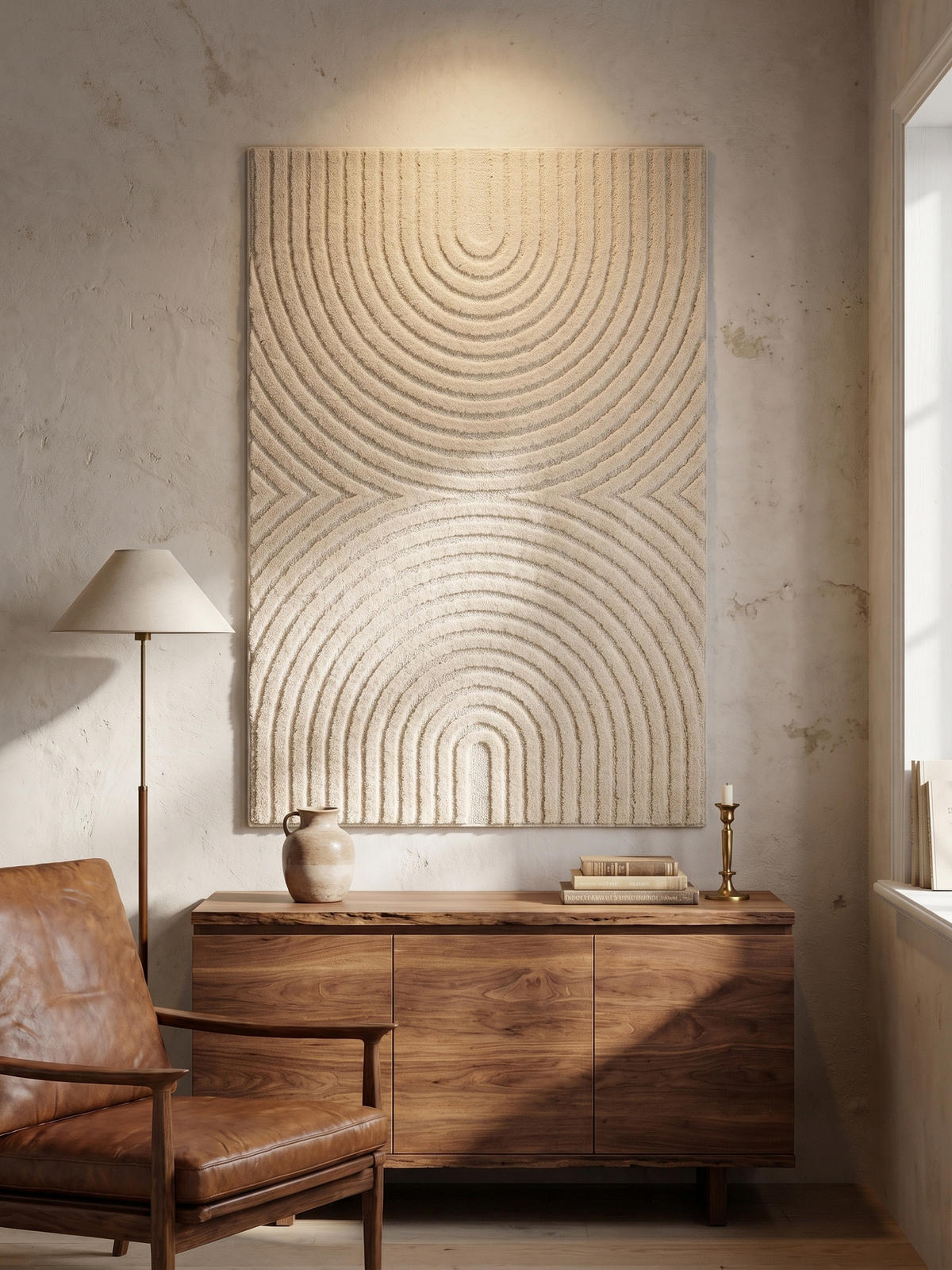 TEPPICH Wohnzimmer Hoch-Tief 3D-Effekt Organische Bögen mit 3D-Effekt OEKO-TEX 3D-Relief Boho Creme 60x110 – RIGI - Creme, Textil (60/110cm) - KADIMA DESIGN