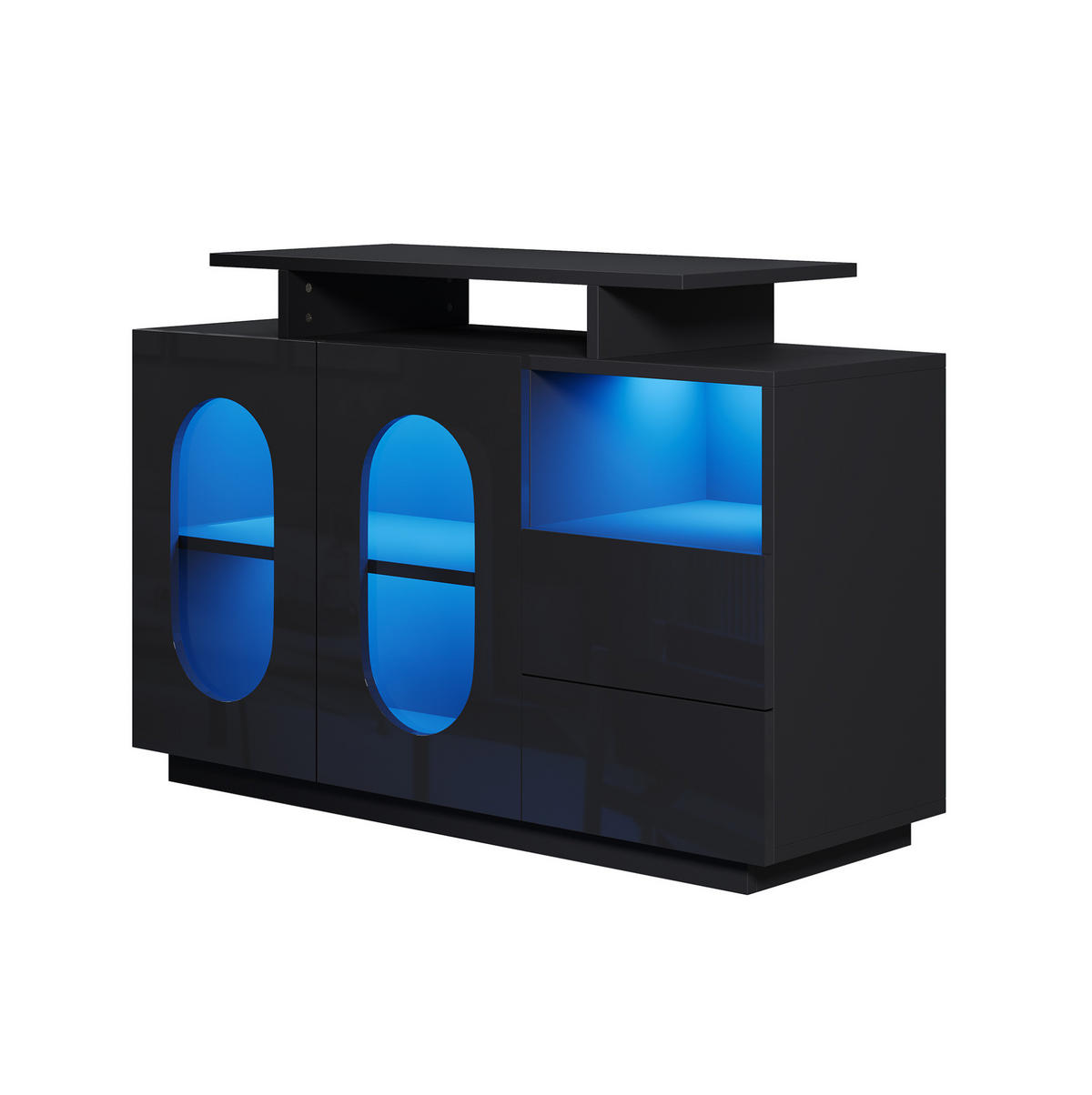 SIDEBOARD 120/40/80 cm schwarz aus Holzwerkstoff mit LED und Glastür - Schwarz, Holzwerkstoff (120/80/40cm) - OKWISH
