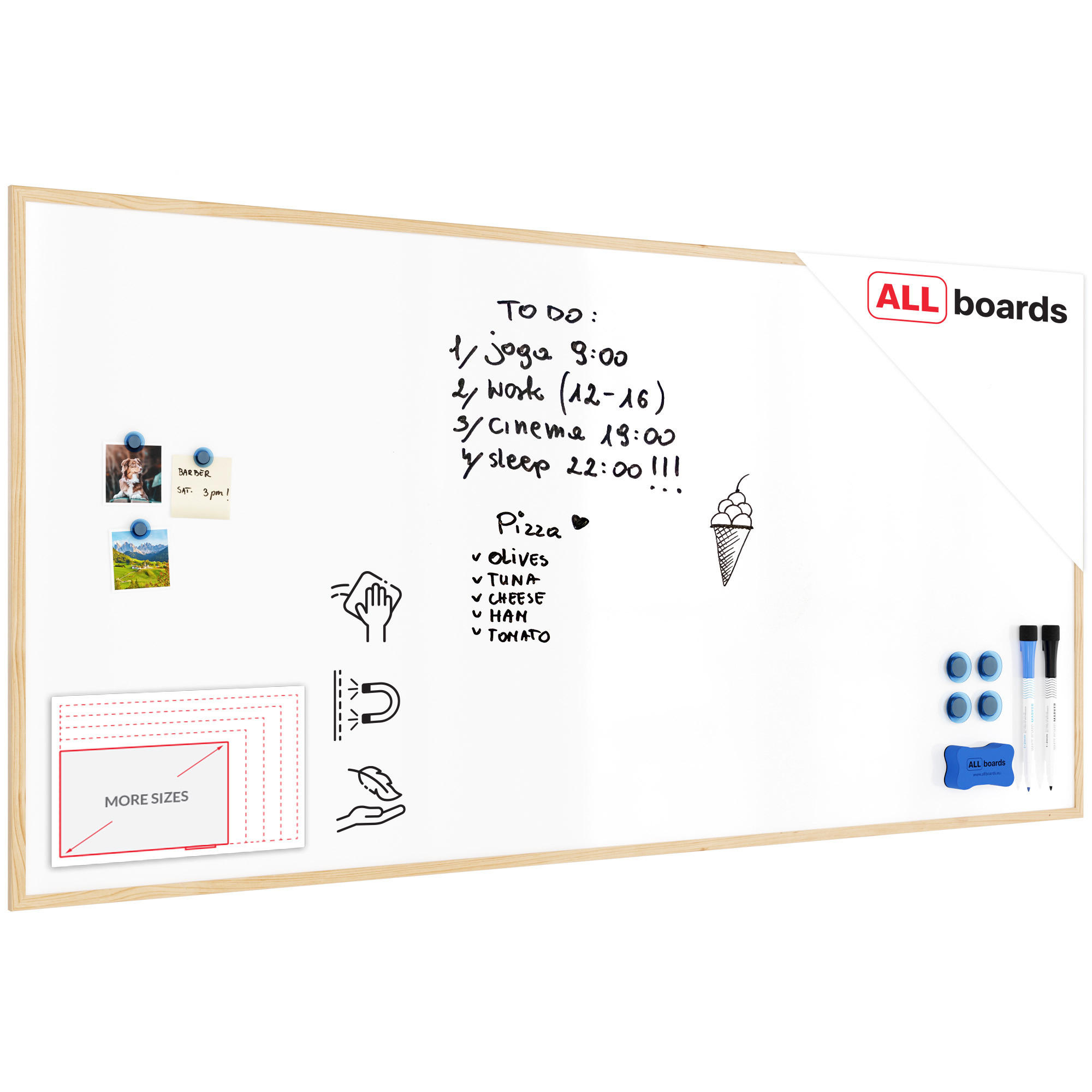 MAGNETISCHES Whiteboard mit Naturholzrahmen 200x100cm - Weiß, Metall (200/100/1.8cm) - ALLboards