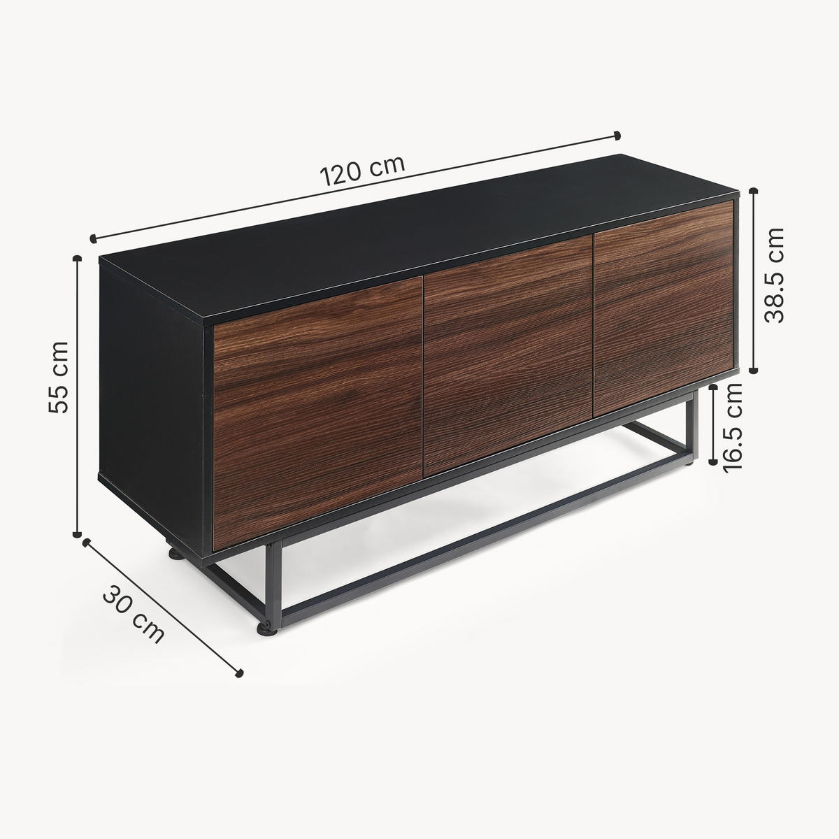 SIDEBOARD Boxholm - Walnussfarben/Schwarz, Holzwerkstoff/Metall (120/55/30cm) - [en.casa]