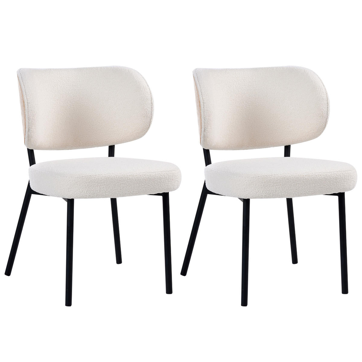 ESSZIMMERSTUHL 2er Set Bouclé Cremeweiß Wonder - Creme, Textil (55/82/65cm) - Beliani