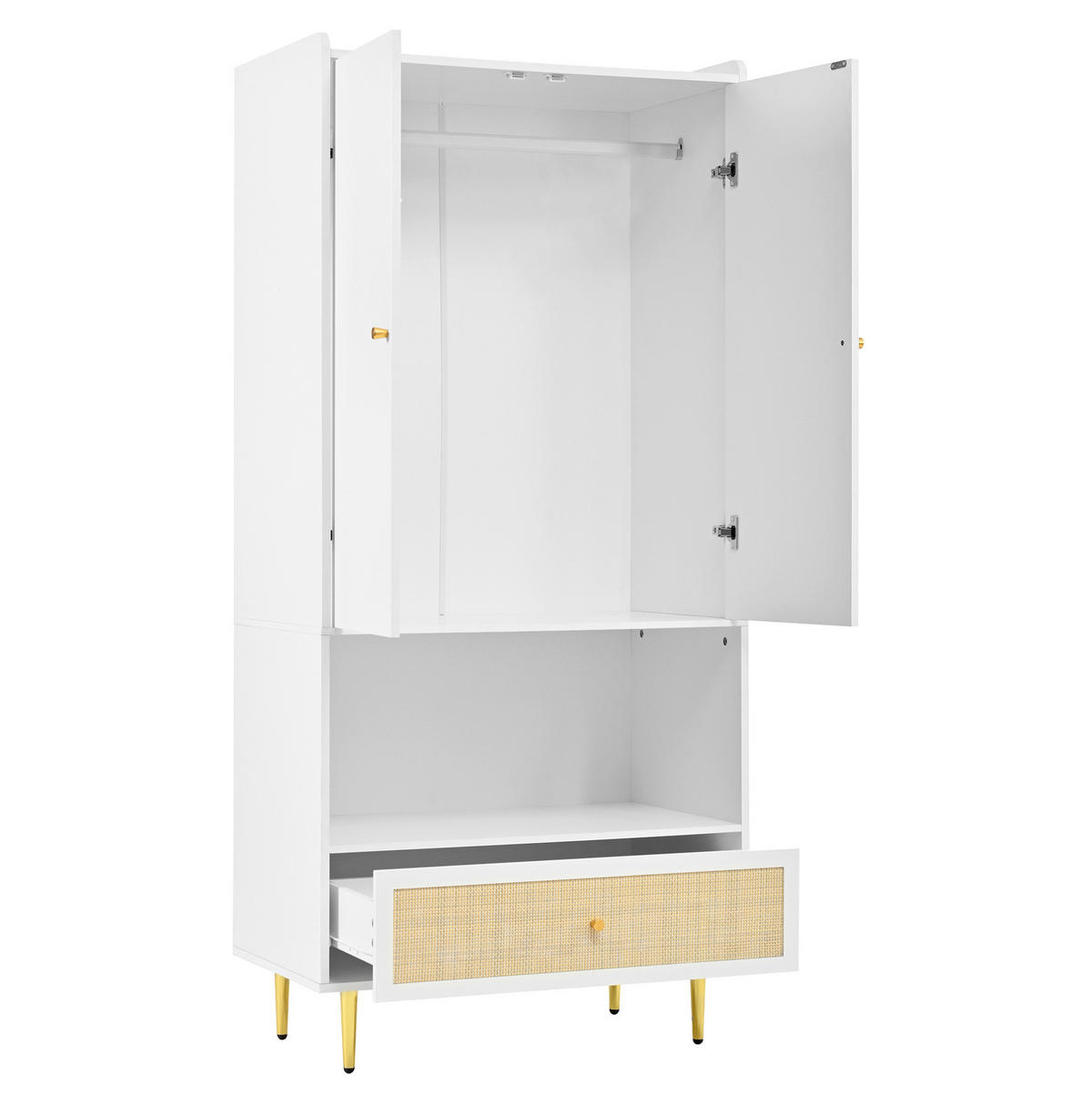 KLEIDERSCHRANK 80/48/175 cm weiß/natur aus Spanplatte mit Schublade - Weiß, Holzwerkstoff (48/175/80cm) - OKWISH