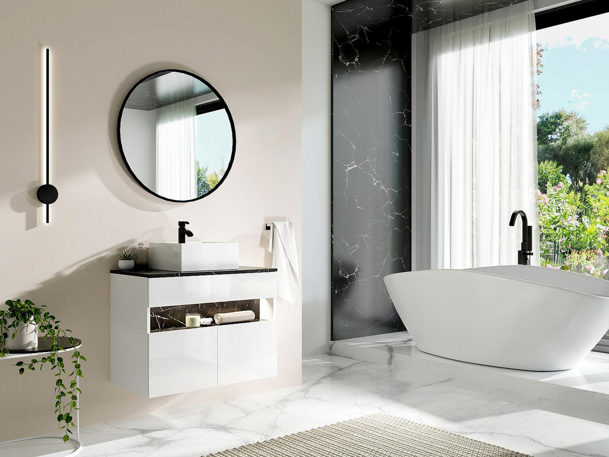 EINZELWASCHTISCH - 80cm x 46cm - MDF - schwarz, weiß - POGEZA - Schwarz, Holz (80/60/46cm) - Vente-Unique