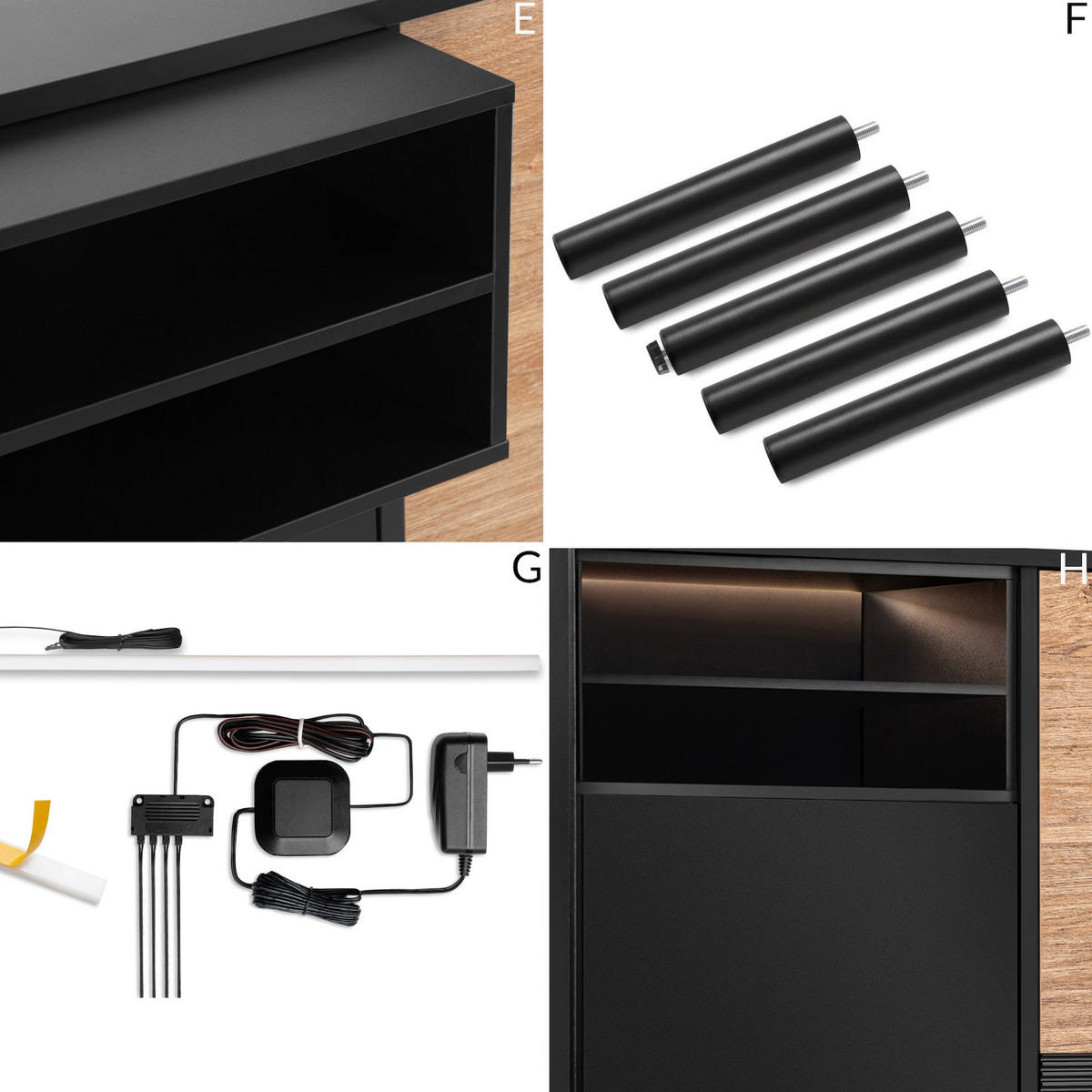 KOMMODE LOFTY TV/HiFi-Einlage, schwarz / Eiche natur - Eichefarben/Schwarz, Holzwerkstoff (102/109/41cm) - KONSIMO®