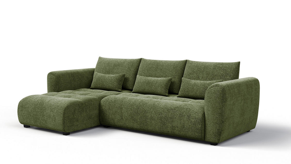 ECKSOFA SORENO 4-Sitzer, dunkelgrün - Dunkelgrün/Schwarz, Holz/Textil (293/171cm) - Courtois Laville