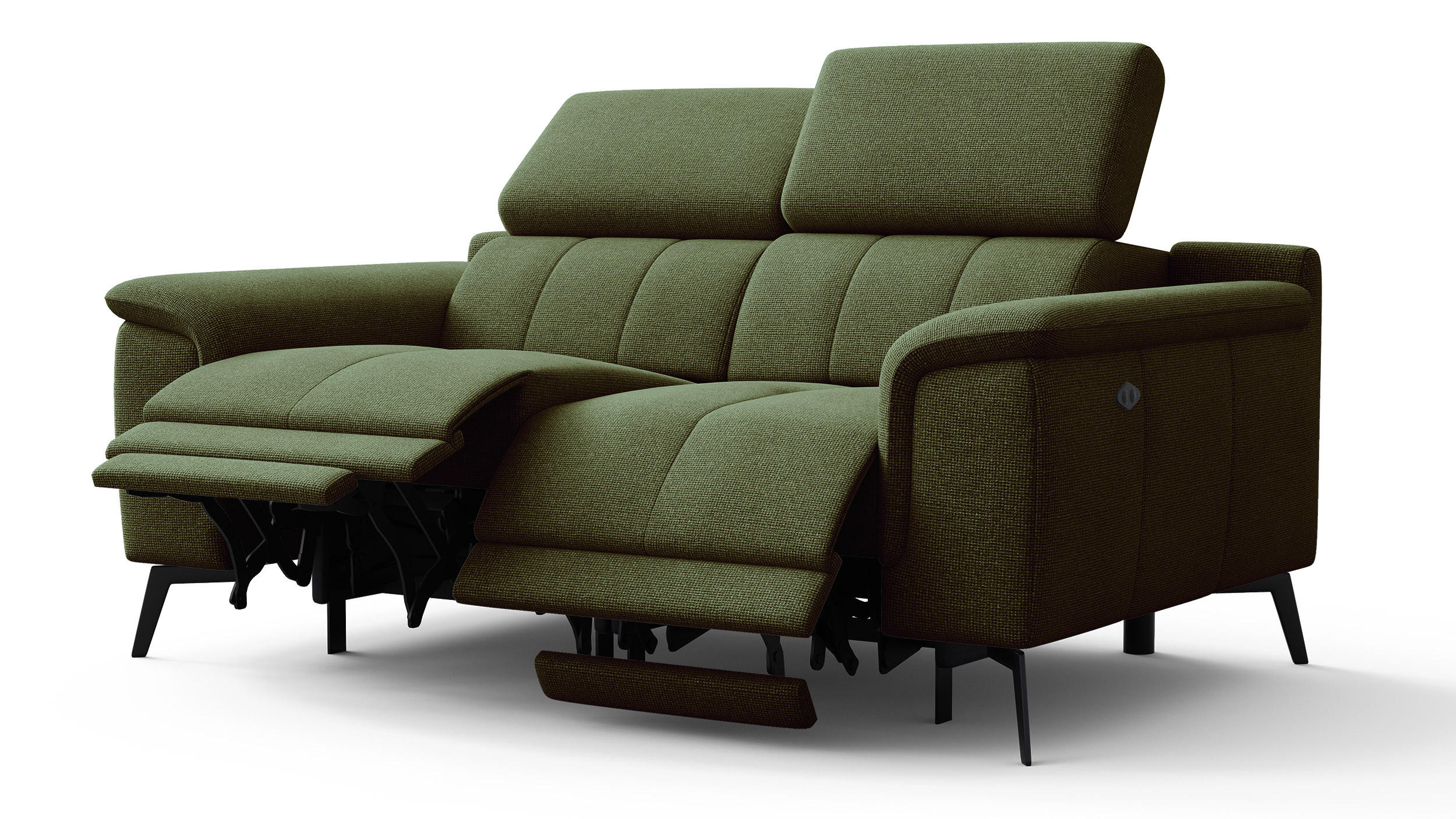 RELAXSOFA FIERO 2-Sitzer mit 2 Relaxfunktionen, olivgrün - Schwarz/Olivgrün, Holzwerkstoff/Textil (170/82/103cm) - Courtois Laville
