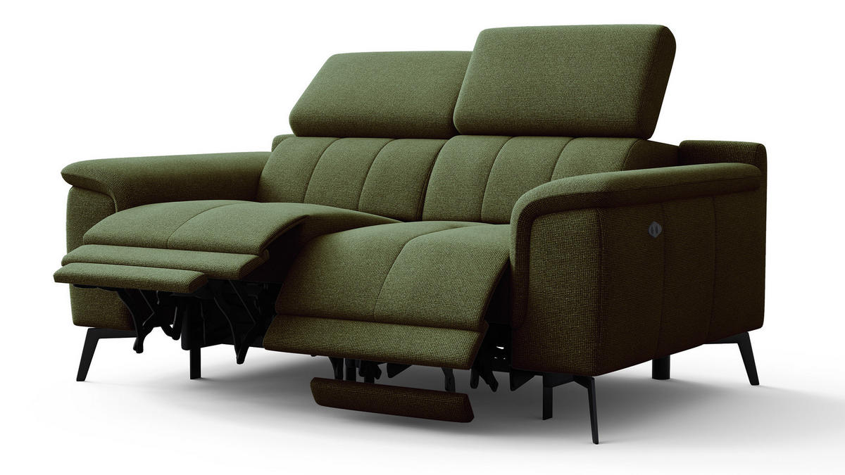 RELAXSOFA FIERO 2-Sitzer mit 2 Relaxfunktionen, olivgrün - Schwarz/Olivgrün, Holzwerkstoff/Textil (170/82/103cm) - Courtois Laville