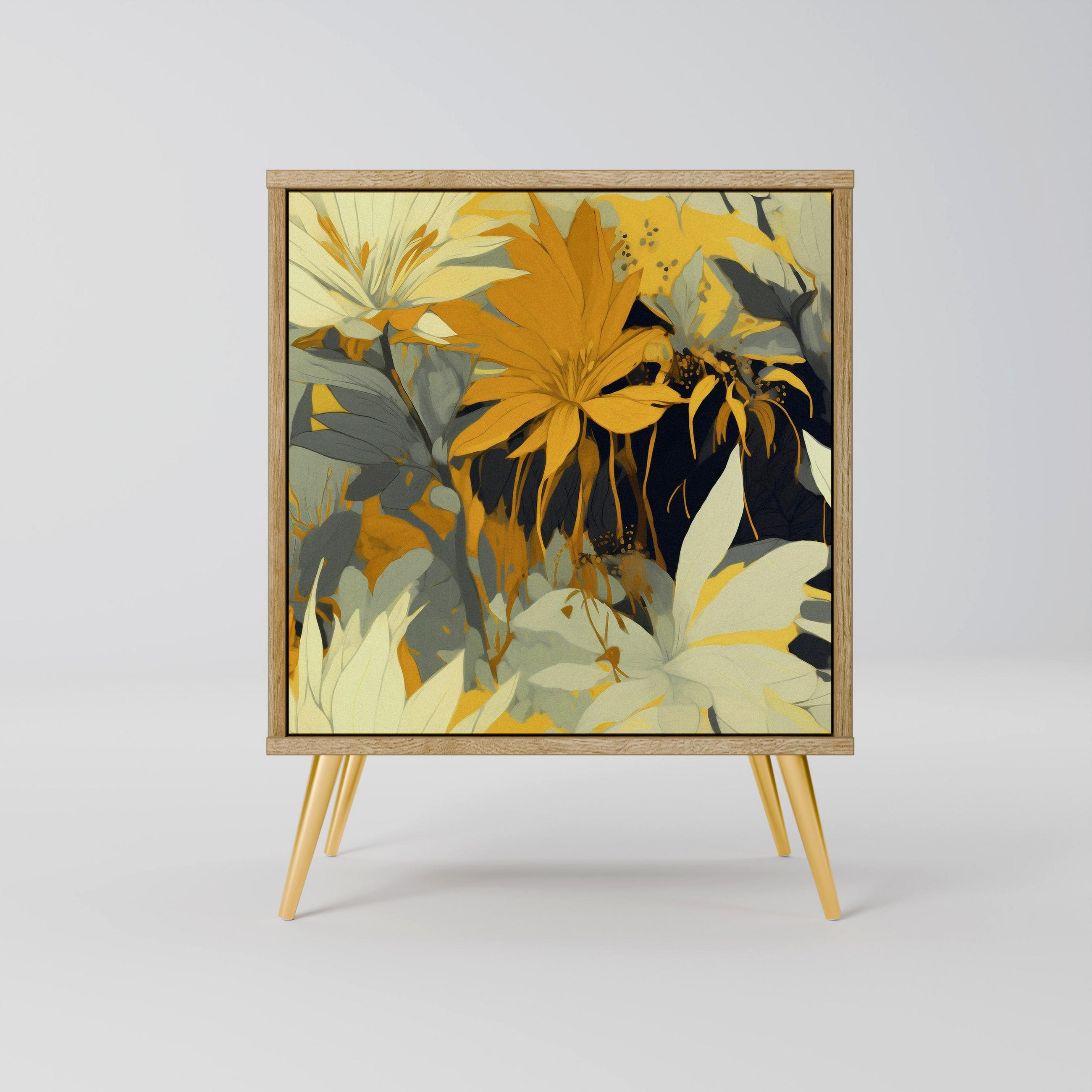 SIDEBOARD SUNKISSED LILY, Eichefarben, 57,5x42x75,5 cm, Goldfarbene Metallfüße - Eichefarben/Goldfarben, Holzwerkstoff/Metall (57.5/75.5/42cm) - SpaceRebels