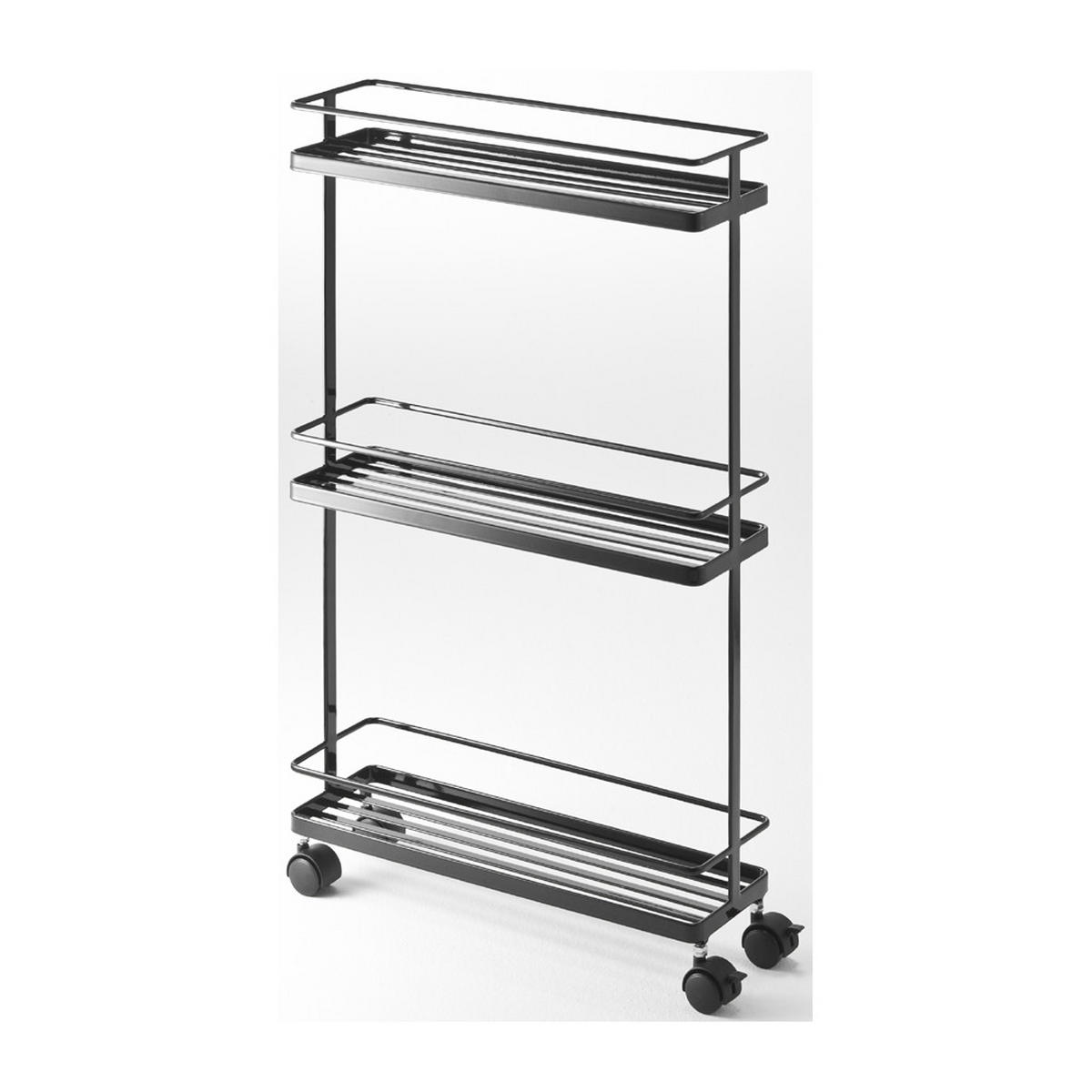 YAMAZAKI Tower 7152 Rollregal in Weiß – Praktisches Regal auf Rollen - Schwarz, Metall (38/66/12cm) - Yamazaki