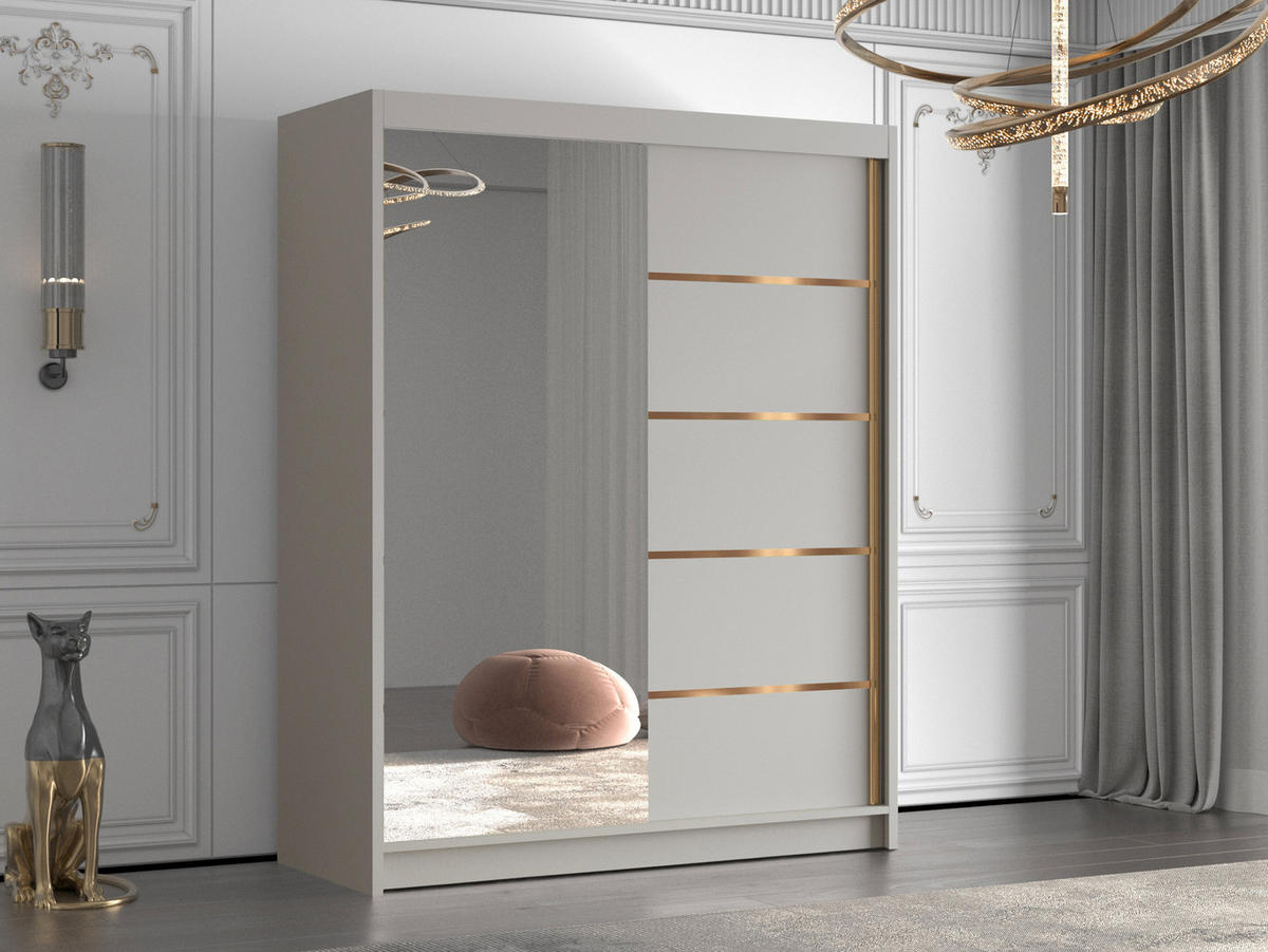 SCHIEBETÜRENSCHRANK Flavio III - Goldfarben/Naturfarben, Holzwerkstoff/Metall (150/200/58cm) - MIRJAN24