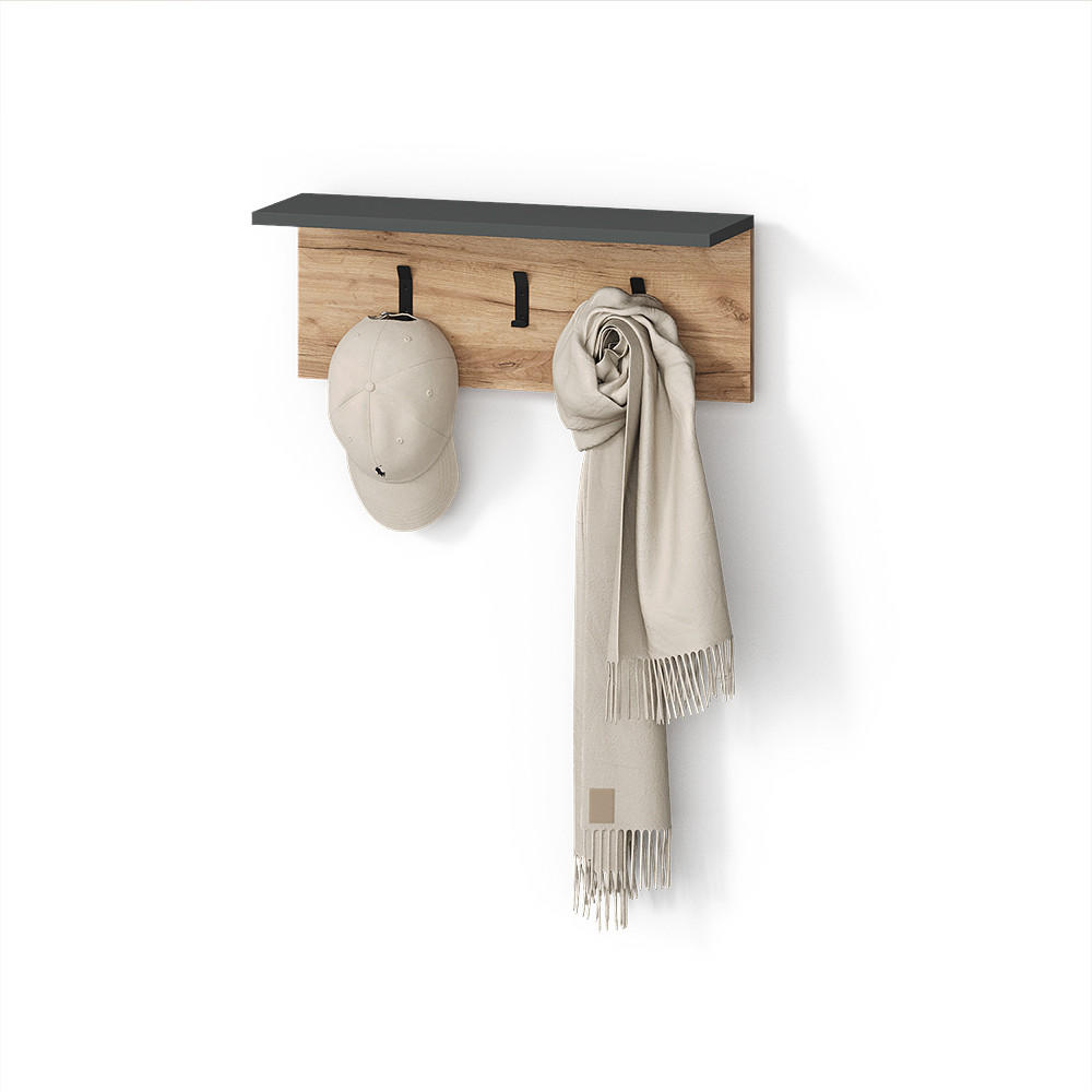 Livinity® NÁSTĚNNÝ VĚŠÁK Ortello Antracit/zlatý dub 60 x 21.6 cm