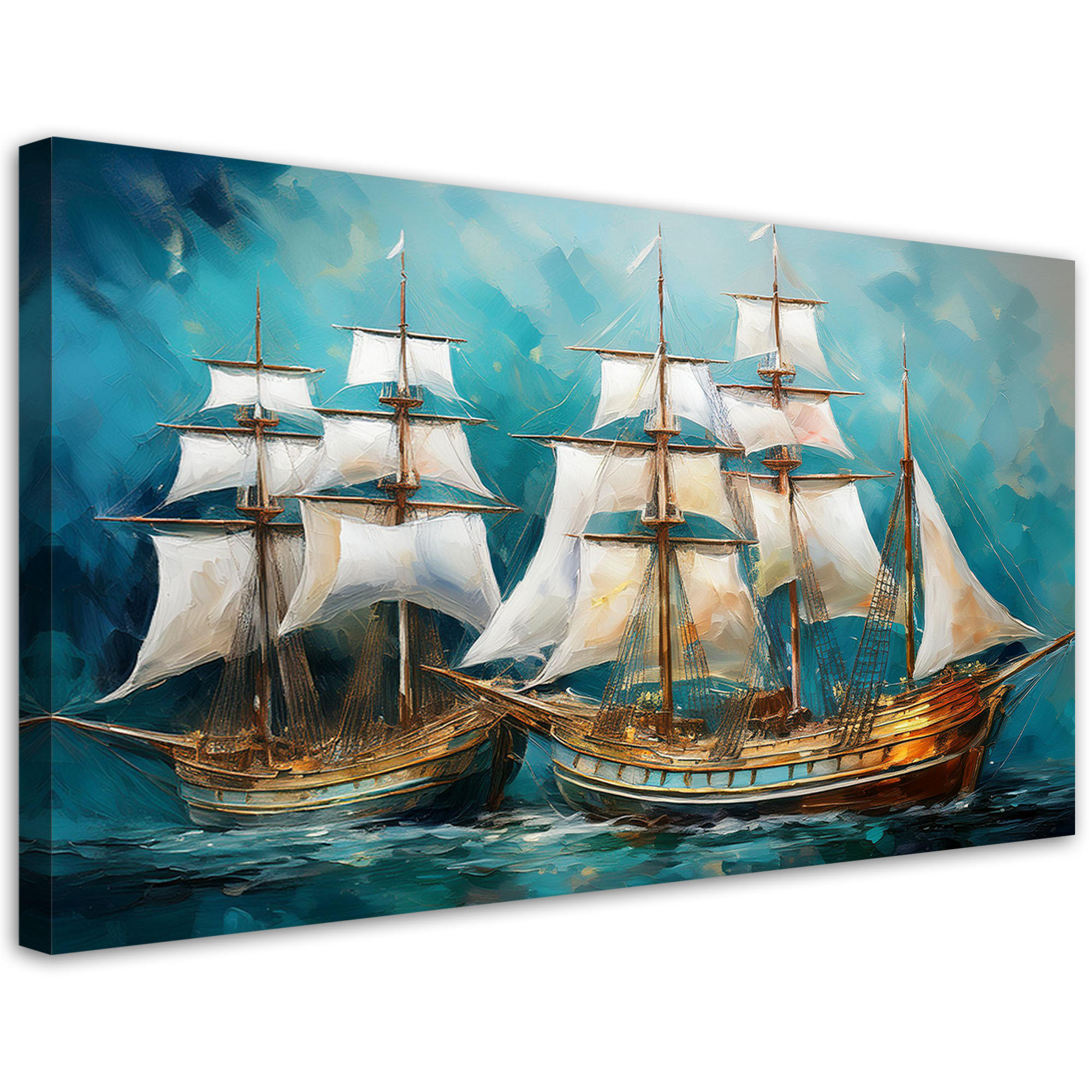 WANDBILD schiffe segelschiffe retro türkis - Türkis, Textil (100/50cm) - Feeby