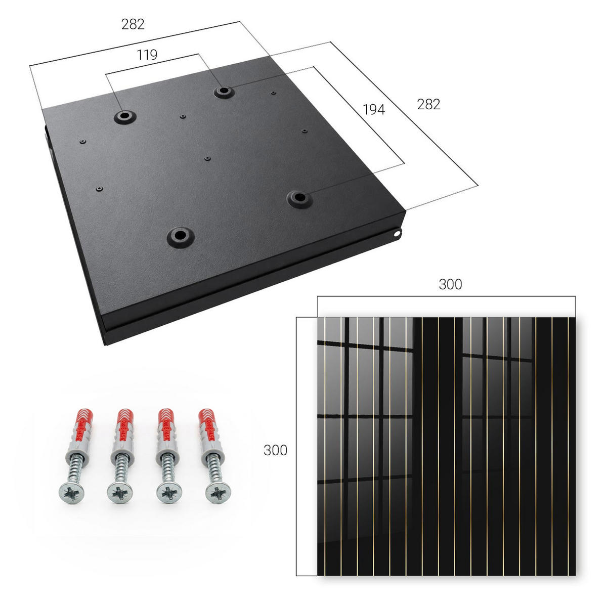 SCHLÜSSELBOX Schwarz 30x30 cm- Türöffnung nach rechts - Feine Linien - Schwarz, Metall (30/30/5cm) - TULUP