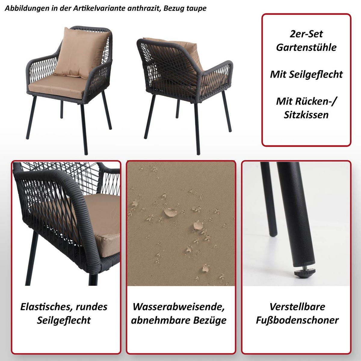 GARTENSTUHL Grau, Taupe - Taupe/Grau, Textil (54/81/62cm) - MCW