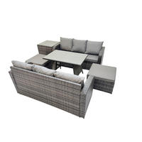 GARTENMÖBELSET mit ESSTISCH,SOFA Polyrattan 9-Sitzer - Dunkelgrau/Grau, Glas/Kunststoff - Fimous