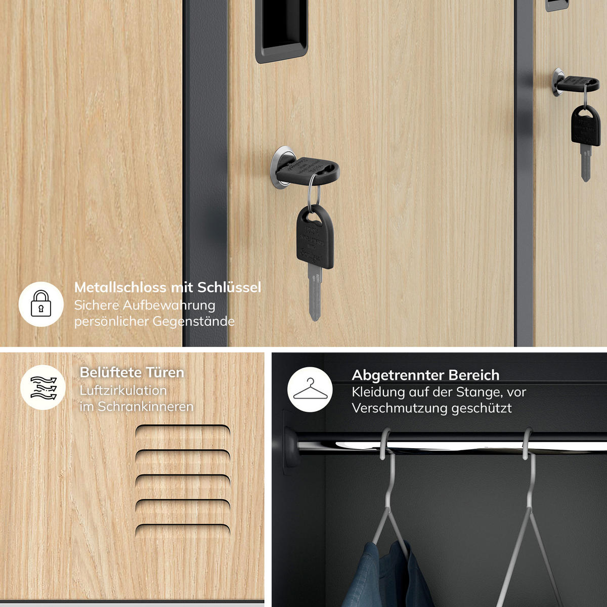 ARBEITSSCHUTZ-GARDEROBENSCHRANK 6-Türiger IGOR 185x90x45 cm - Anthrazit/Sonoma Eiche, Metall (90/185/45cm) - Jan Nowak