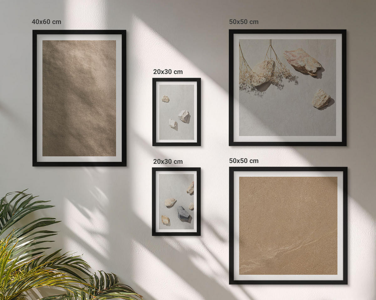 WANDBILDER 5er-Set - 50x50 cm & 20x30 cm & 40x60 cm Schwarzer Rahmen - Strandsteine natürliche Strukturen - Schwarz, Kunststoff (40/60cm) - ArtPrintCave