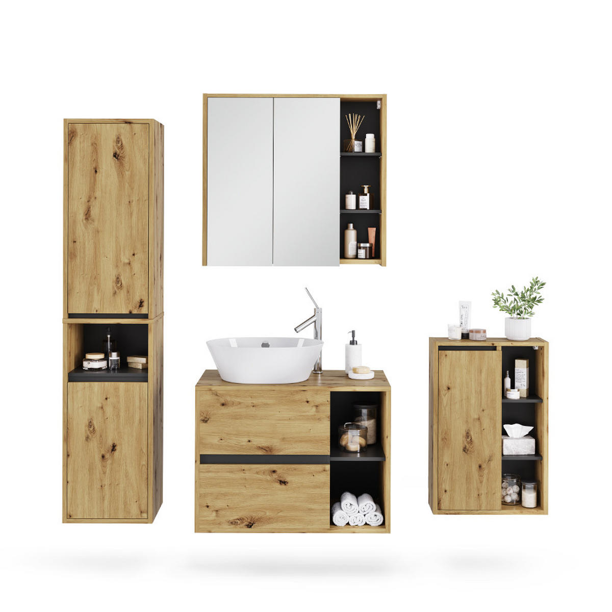 KOUPELNOVÁ SESTAVA NÁBYTKU Viola Artisan/šedá - šedá/světle šedá, kompozitní dřevo (80/60/46cm) - Vicco