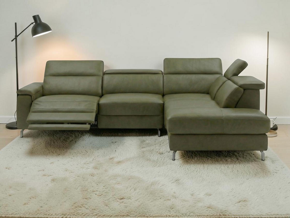 ECKSOFA Ambassador Echtleder mit 1 x Relaxfunktion Olivgrün - Olivgrün, Leder/Metall (272/224cm)