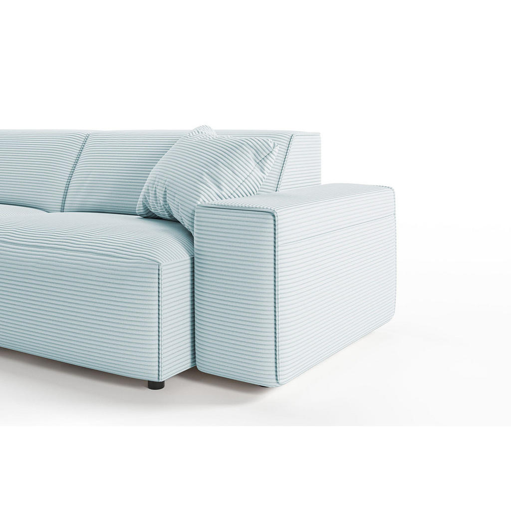 Thumbnail - Kawola Ecksofa, Hellblau, Textil, Echtholz, 4-Sitzer, Füllung: Kaltschaum, Ottomane links, L-Form, 299x189 cm, Wohnzimme...