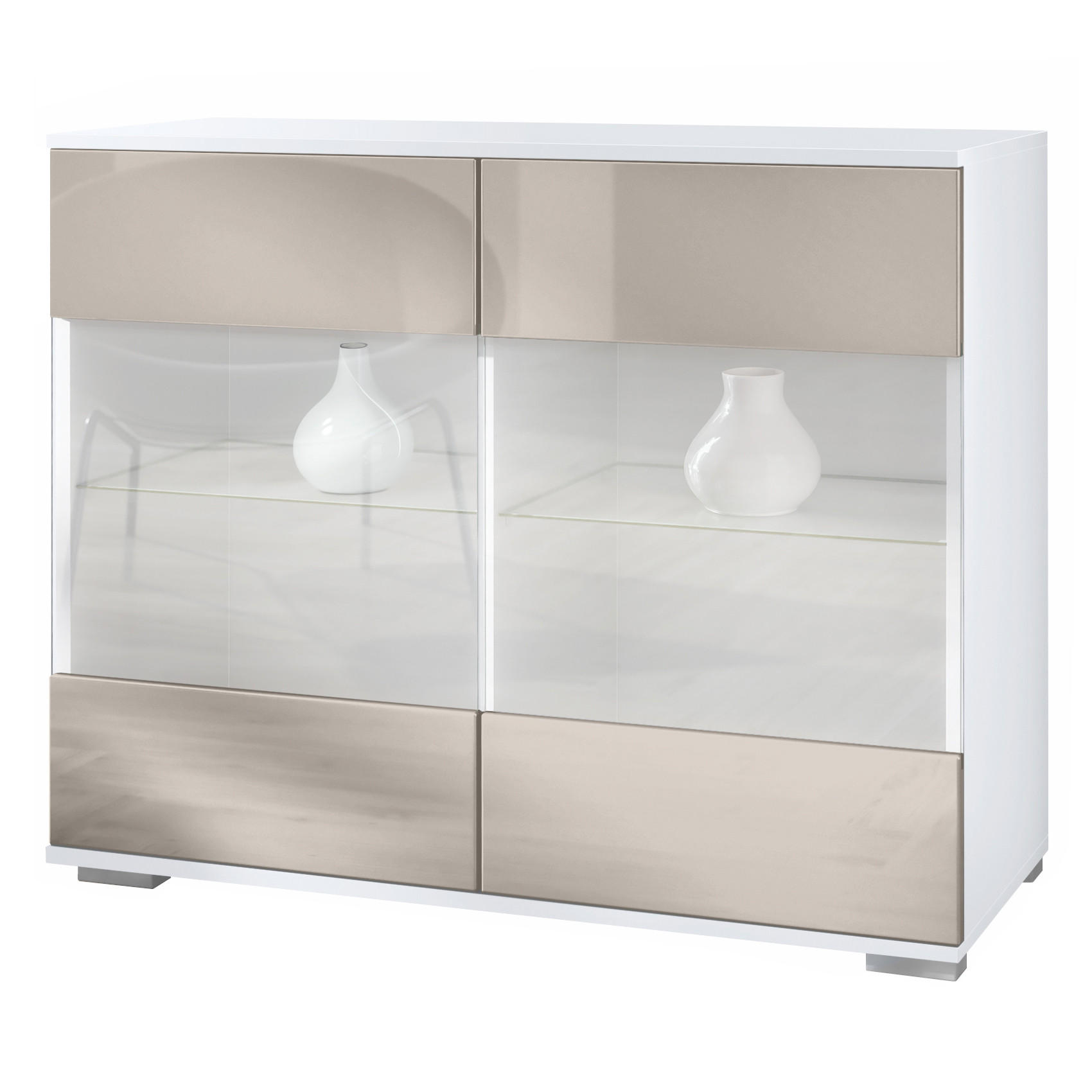 KOMMODE Bari Sandgrau Hochglanz - Sandfarben, Holzwerkstoff (92.5/75.5/35cm) - Vladon