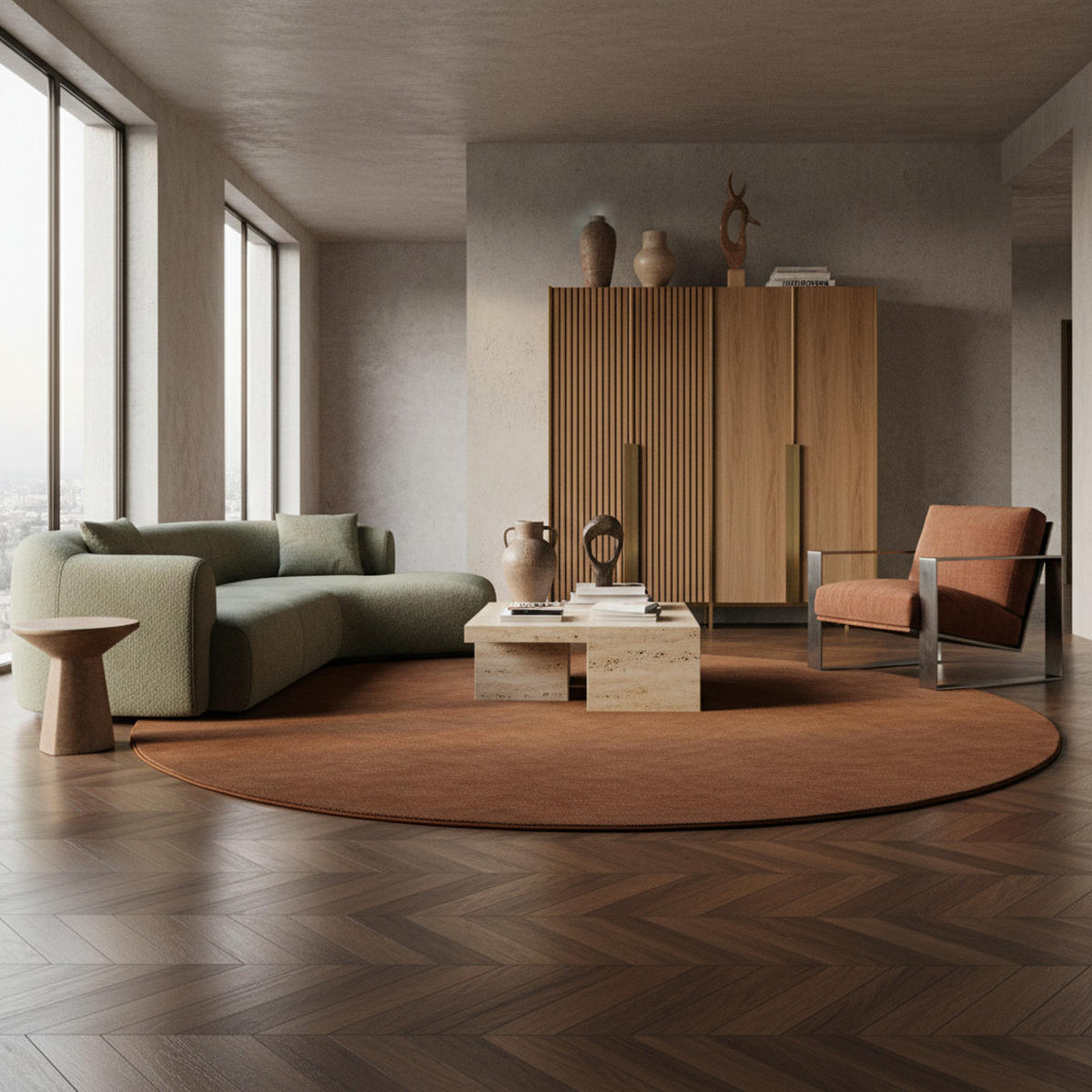 TEPPICH Kurzflor Uni-Farbe Microfaser Antirutsch Wohnzimmer waschbar Braun Rund 120x120 - Braun, Textil (120/120cm) - KADIMA DESIGN